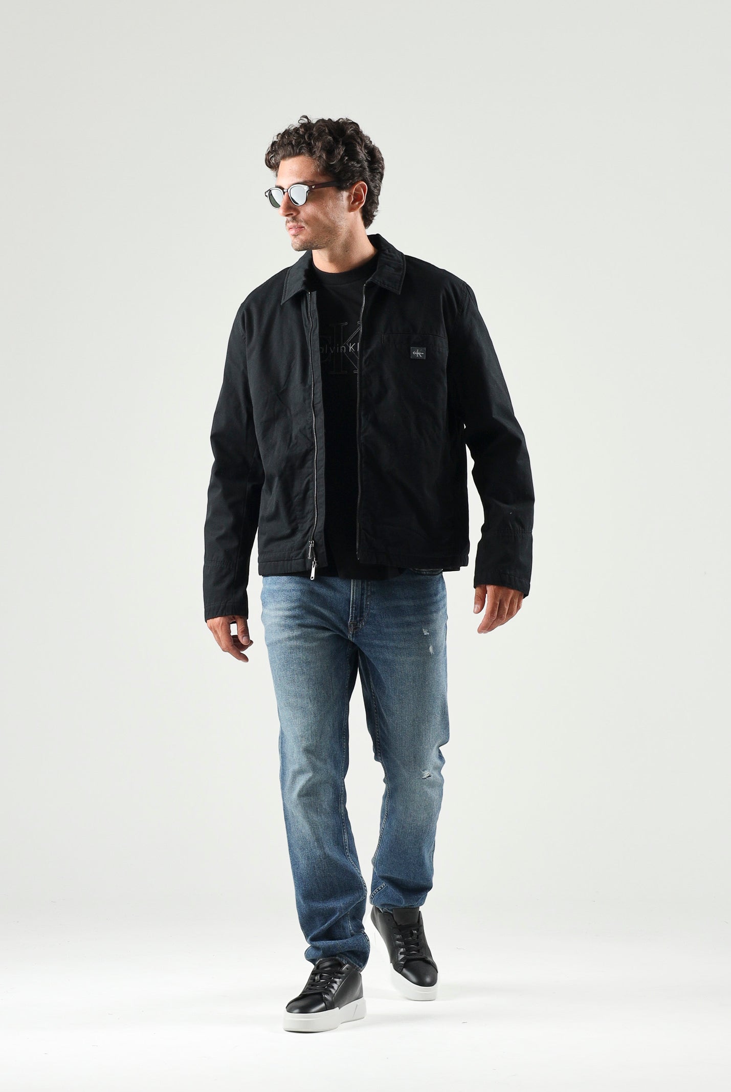 CALVIN KLEIN JEANS Giubbotto di jeans con zip nero da uomo in tinta unita LV04RG405G UB1 CALVIN KLEIN JEANS