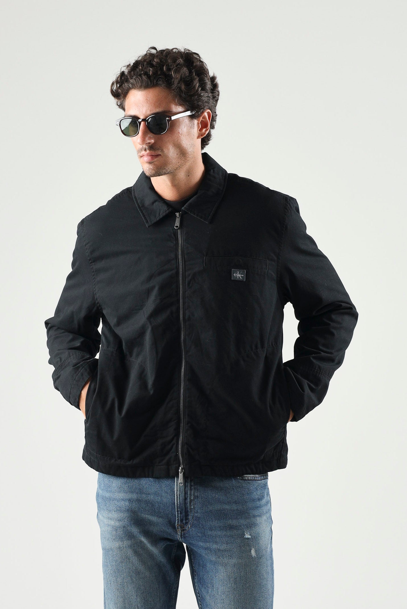 CALVIN KLEIN JEANS Giubbotto di jeans con zip nero da uomo in tinta unita LV04RG405G UB1 CALVIN KLEIN JEANS