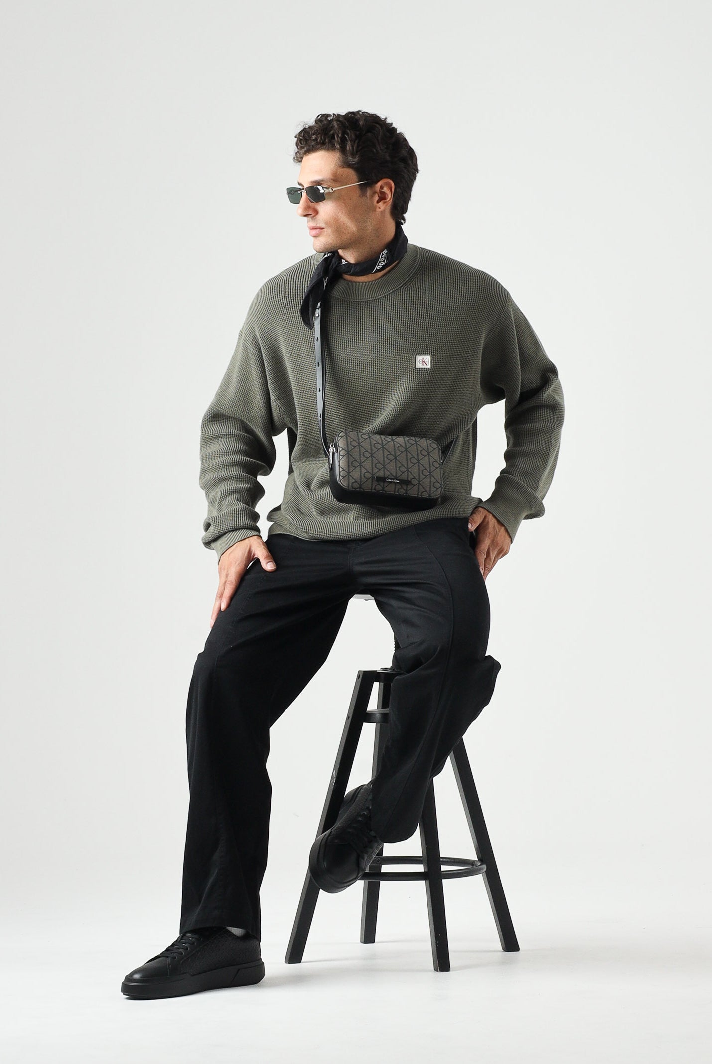 CALVIN KLEIN JEANS Pantaloni baggy in twill di cotone colore Black, nero, da uomo. LV04RG615G UB1 CALVIN KLEIN JEANS