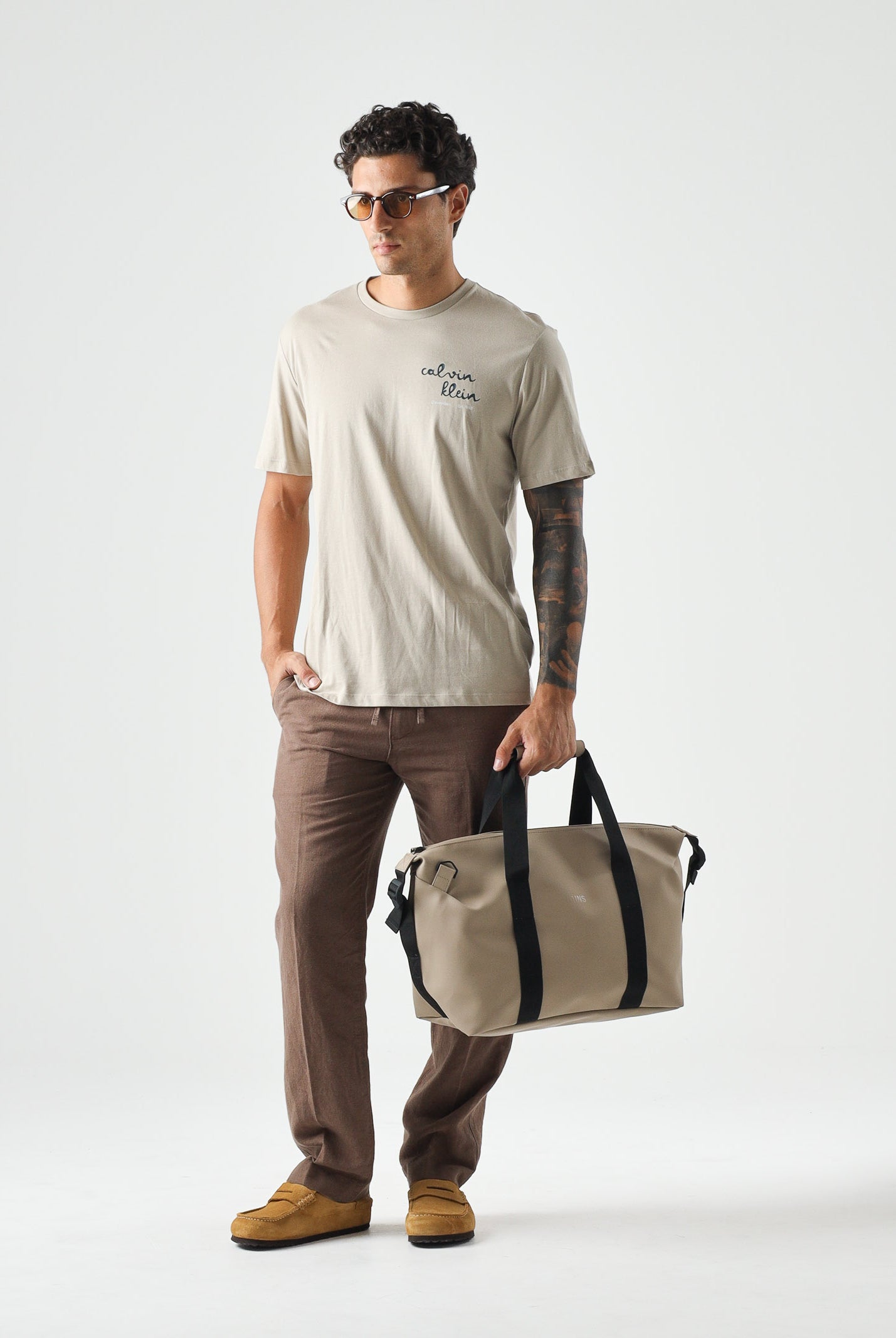 CALVIN KLEIN JEANS T-shirt TRVL LINES SEASONAL TEE beige da uomo LV04RG837G PED CALVIN KLEIN JEANS