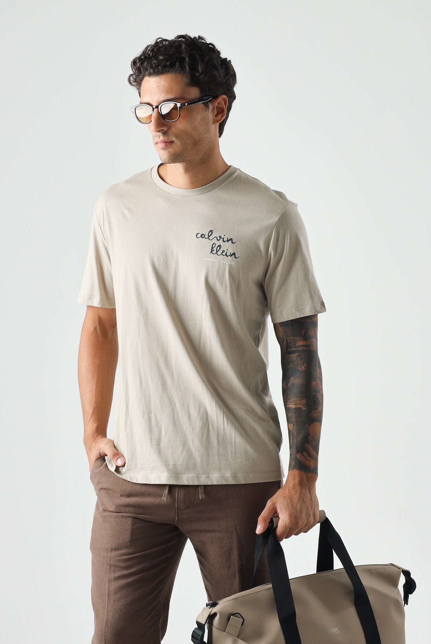 CALVIN KLEIN JEANS T-shirt TRVL LINES SEASONAL TEE beige da uomo LV04RG837G PED CALVIN KLEIN JEANS