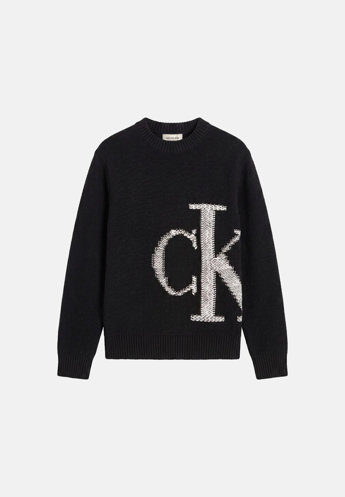 CALVIN KLEIN JEANS Maglia girocollo PURE WOOL MONOGRAM SWEATER Black, nero, uomo. LV04RH311G UB1 CALVIN KLEIN JEANS