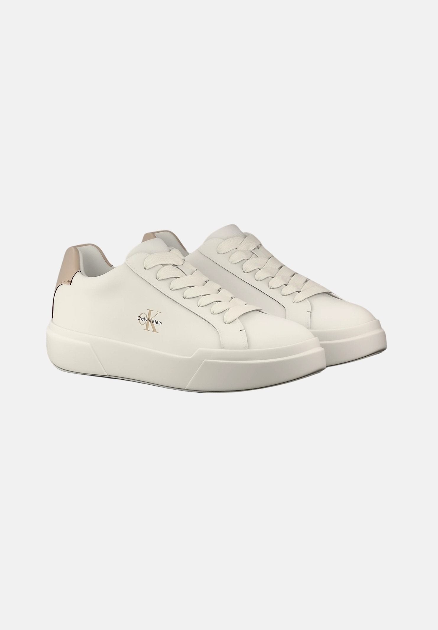 CALVIN KLEIN JEANS Sneakers CHUNKY CUPSOLE marshmallow bianco panna-beige da uomo in pelle liscia bicolore<BR/> YM0YM01344 0LC CALVIN KLEIN JEANS