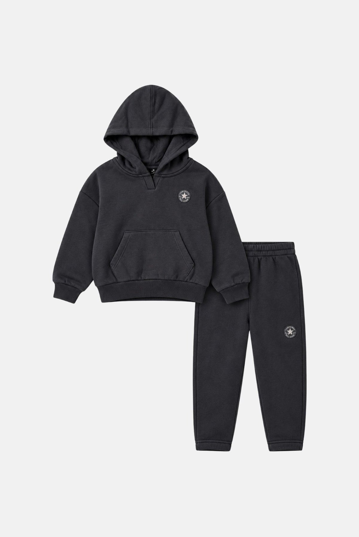 CONVERSE Tuta nera per bambina e bambino con comoda felpa con cappuccio e tasca a marsupio. 3CK121 GDA CONVERSE
