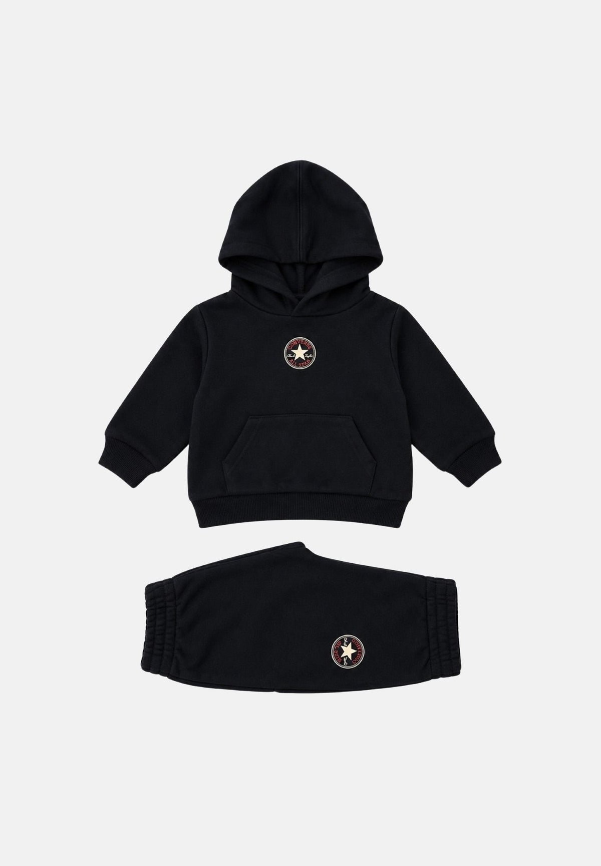 CONVERSE Tuta nera per neonato con felpa con cappuccio, pantaloni jogger e logo Chuck Taylor All Star. 6CK114 023 CONVERSE