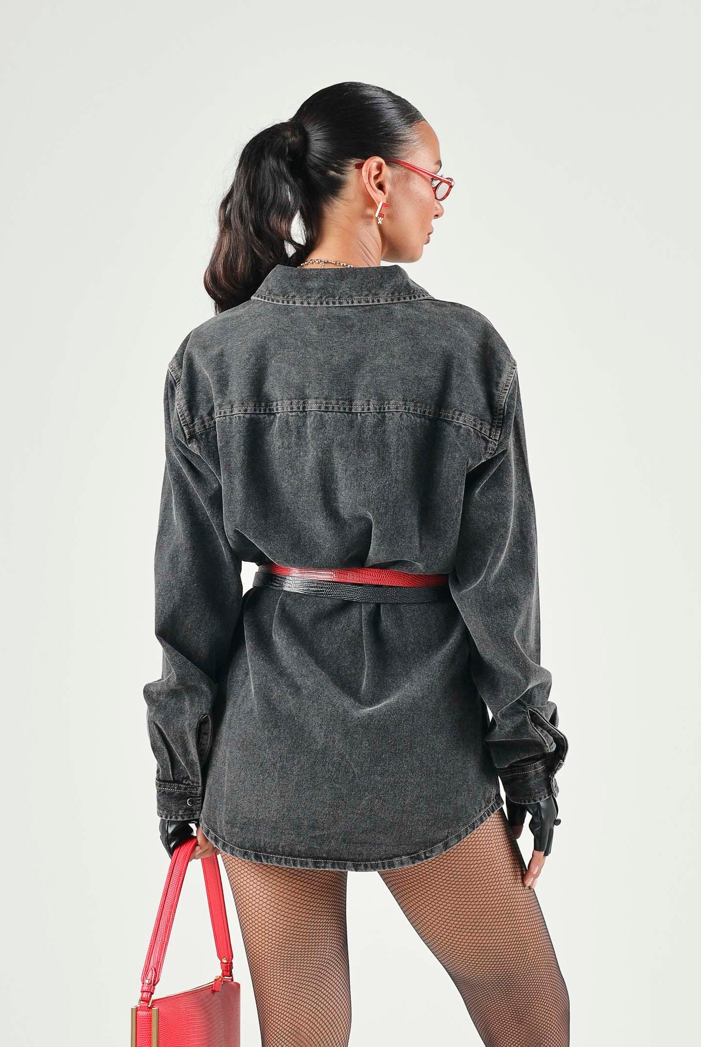 DIESEL Camicia di jeans CSIMPLY-OVER nero per donna, ragazzi e bambini con lavaggio sfumato e logo D ricamato. J01330KXBU6 K02 DIESEL