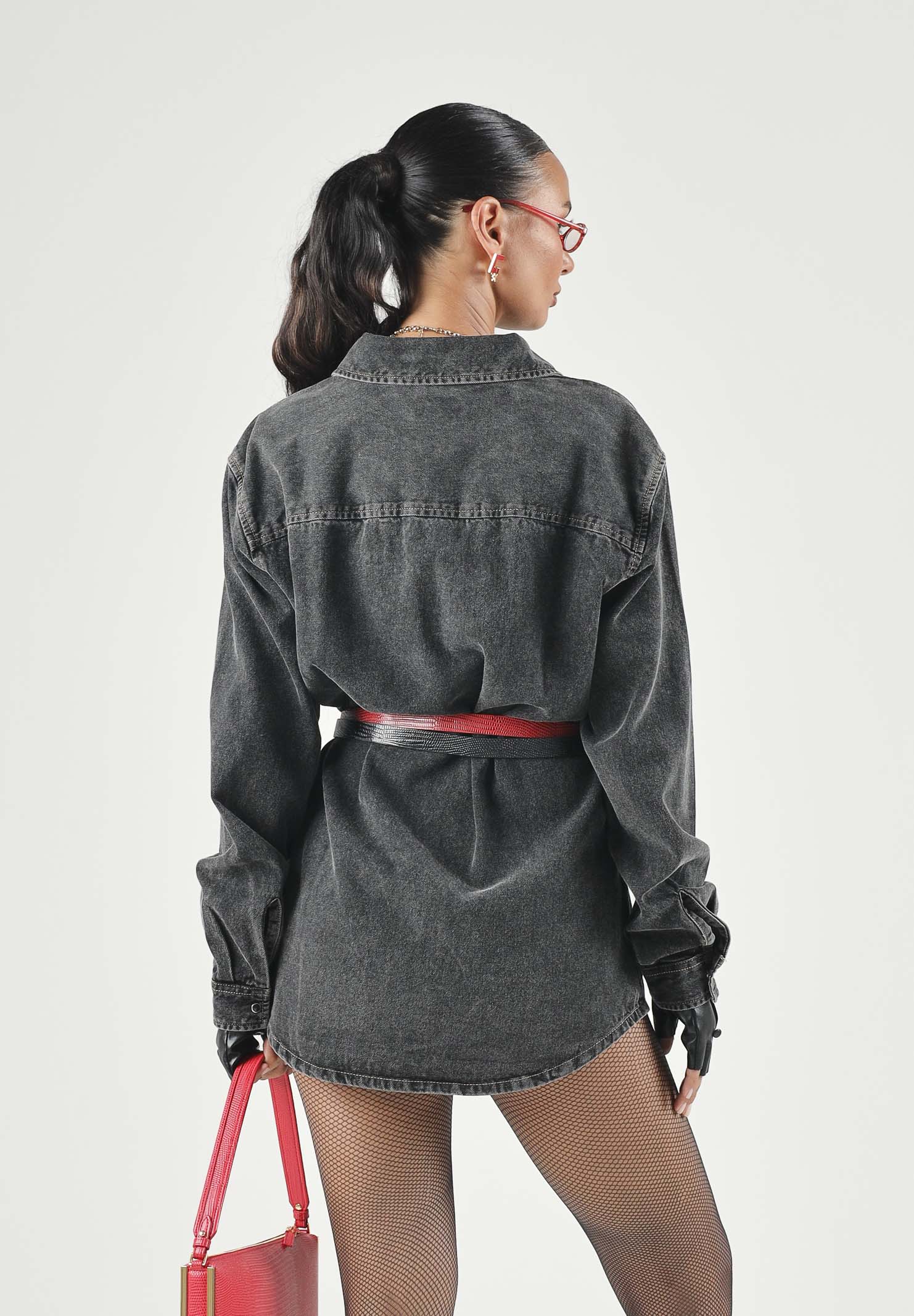 DIESEL Camicia di jeans CSIMPLY-OVER nero per donna, ragazzi e bambini con lavaggio sfumato e logo D ricamato. J01330KXBU6 K02 DIESEL