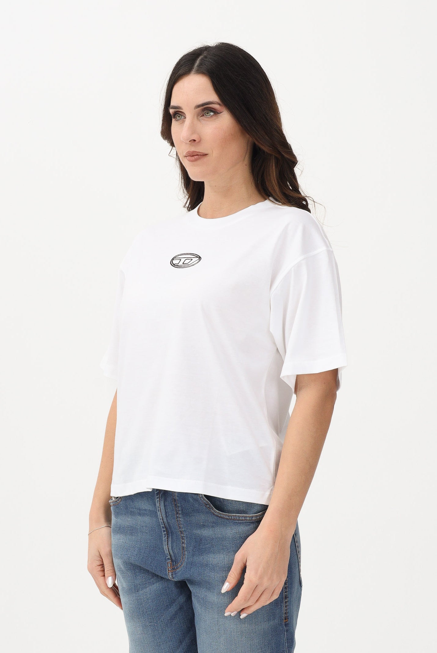 DIESEL T-shirt a manica corta bianca per donna e ragazze con logo Oval D J0242800YI9 K100 DIESEL