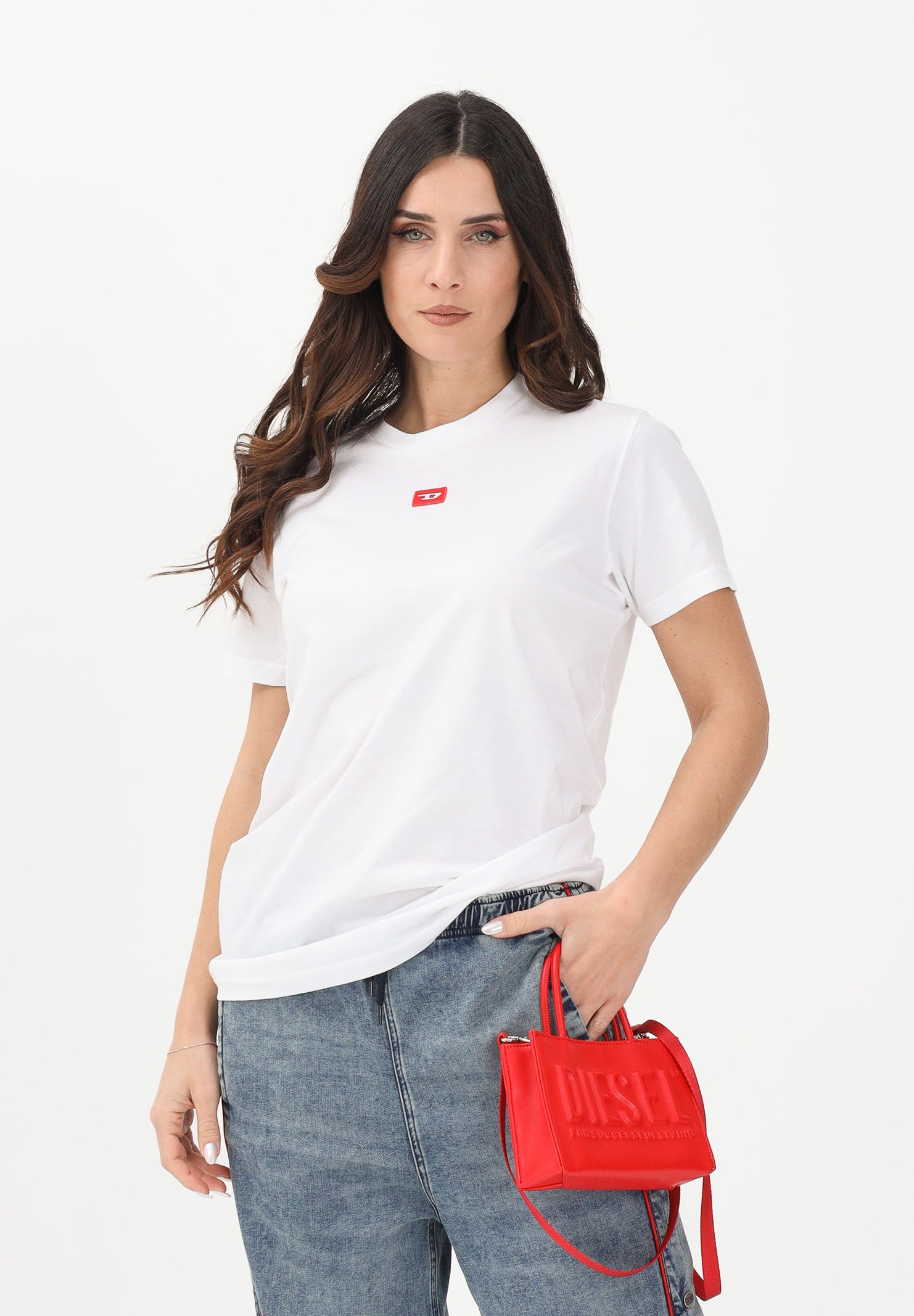 DIESEL T-shirt a manica corta bianca per donna, ragazzi e bambini con logo J025010GRAI K100 DIESEL