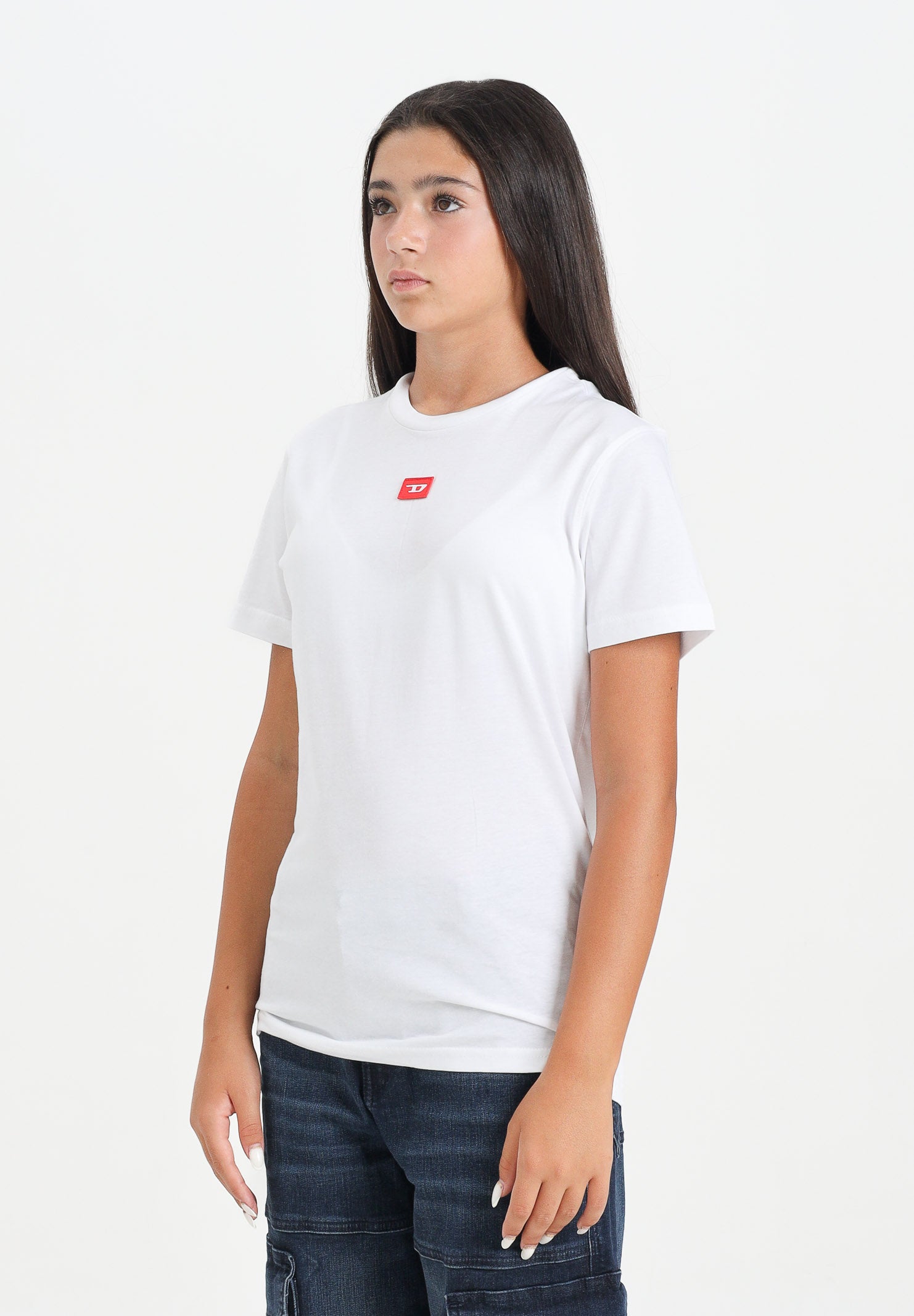 DIESEL T-shirt a manica corta bianca per donna, ragazzi e bambini con logo J025010GRAI K100 DIESEL