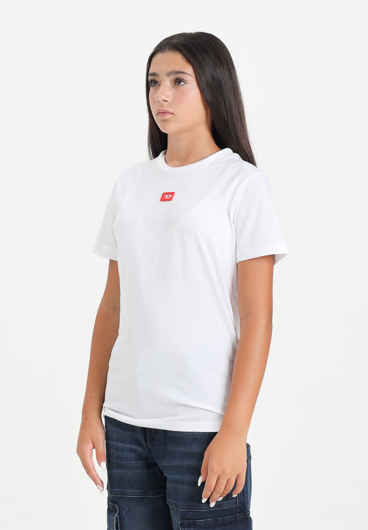 DIESEL T-shirt a manica corta bianca per donna, ragazzi e bambini con logo J025010GRAI K100 DIESEL