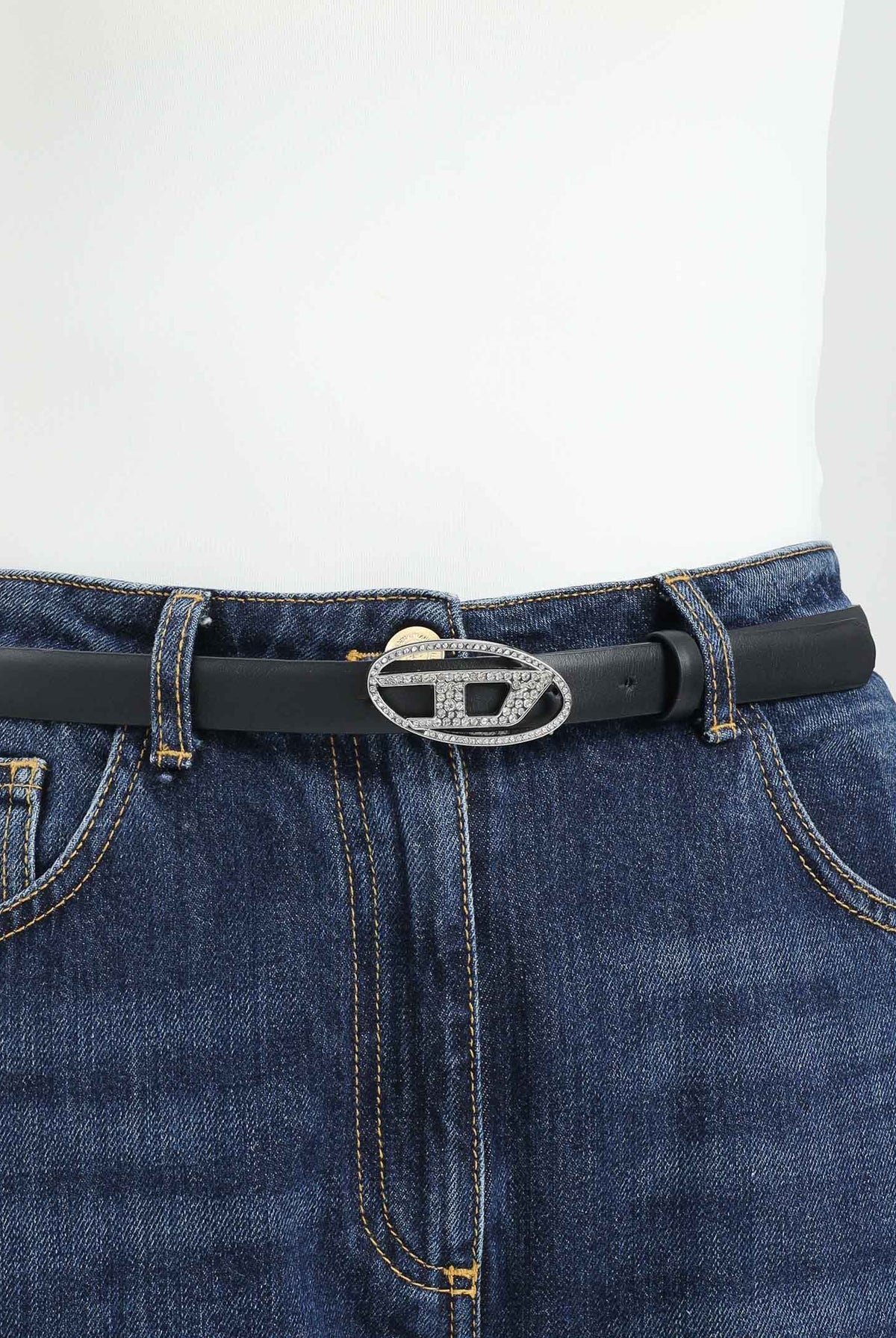 DIESEL Cintura nera da donna con fibbia impreziosita da strass J02524KXBLR K900 DIESEL