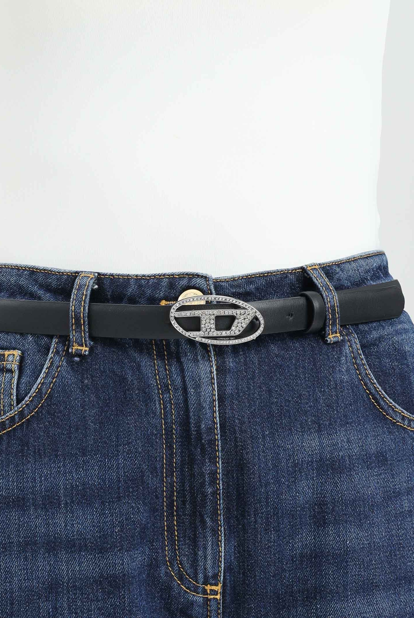 DIESEL Cintura nera da donna con fibbia impreziosita da strass J02524KXBLR K900 DIESEL