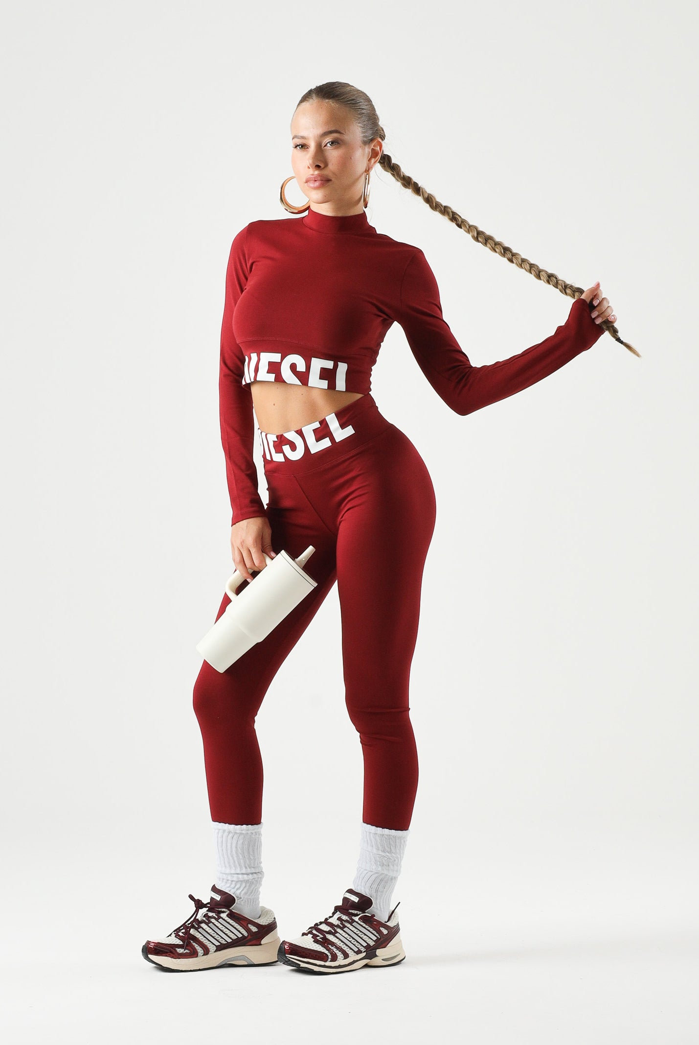 DIESEL Leggings PCEFY colore Syrah rosso bordeaux, per donna, ragazzi e bambini con logo iconico in vita J02660KYA0L K440 DIESEL