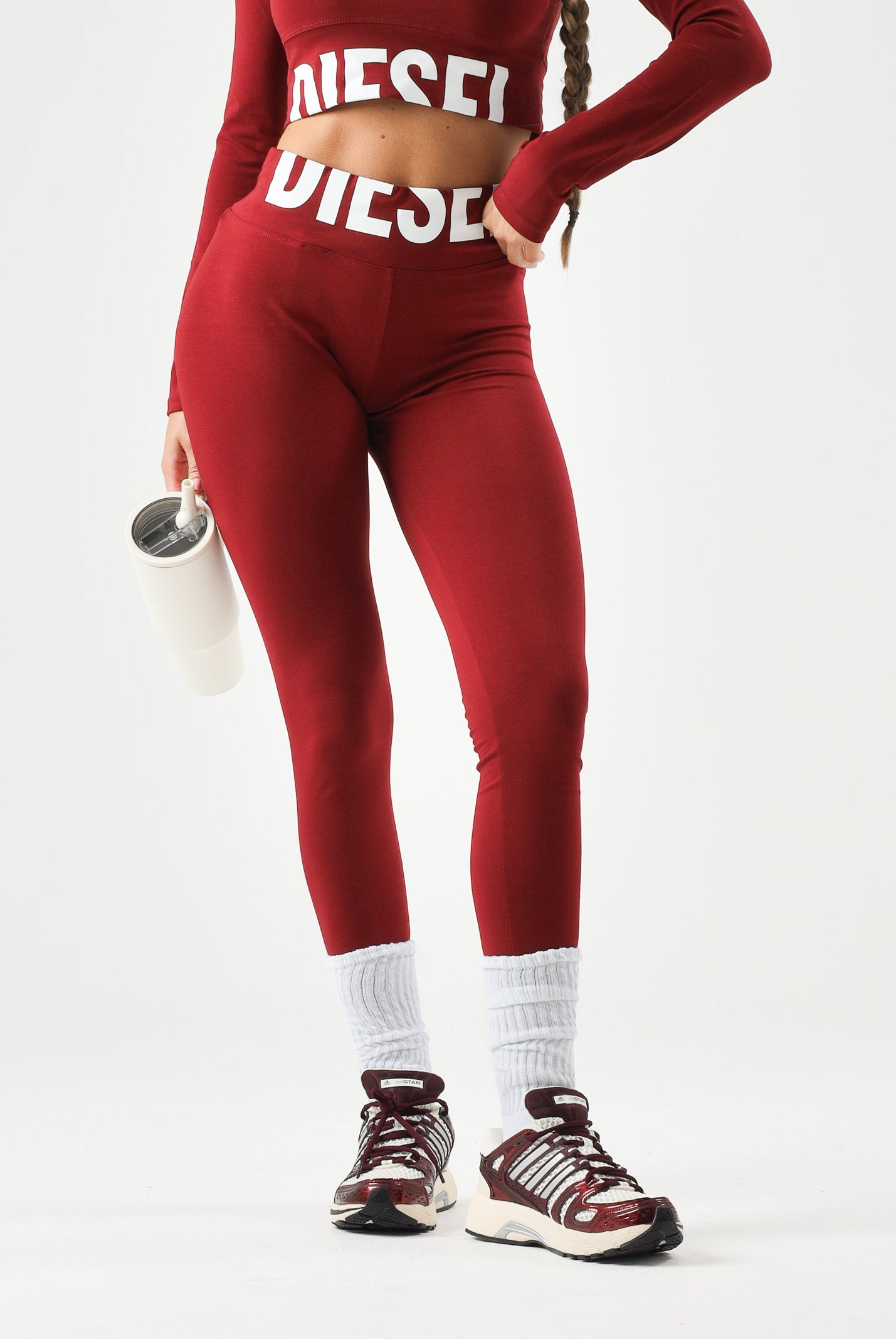 DIESEL Leggings PCEFY colore Syrah rosso bordeaux, per donna, ragazzi e bambini con logo iconico in vita J02660KYA0L K440 DIESEL
