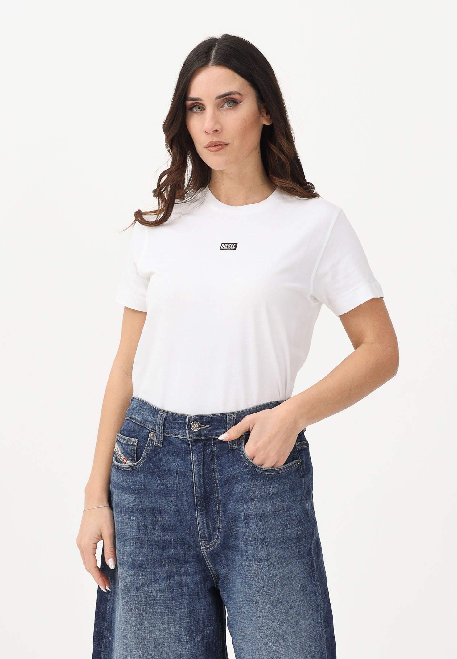 DIESEL T-shirt a manica corta bianca per donna, ragazzi e bambini con logo J027700CATM K100 DIESEL