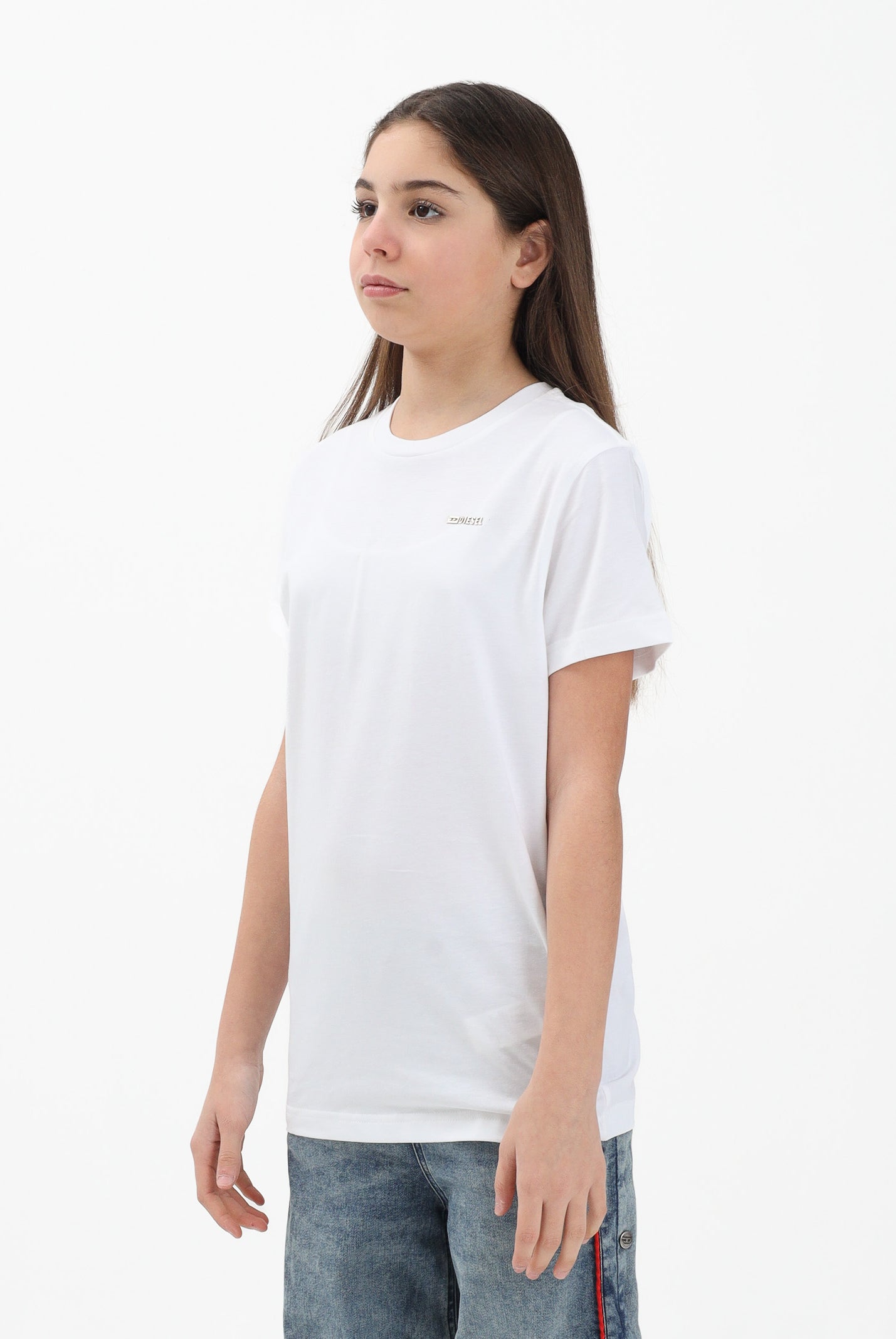 DIESEL T-shirt a manica corta bianca per donna, ragazzi e bambini con logo J027710CATM K100 DIESEL