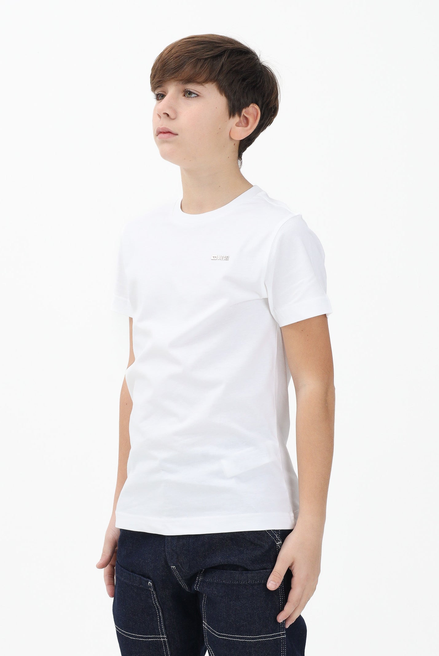 DIESEL T-shirt a manica corta bianca per donna, ragazzi e bambini con logo J027710CATM K100 DIESEL