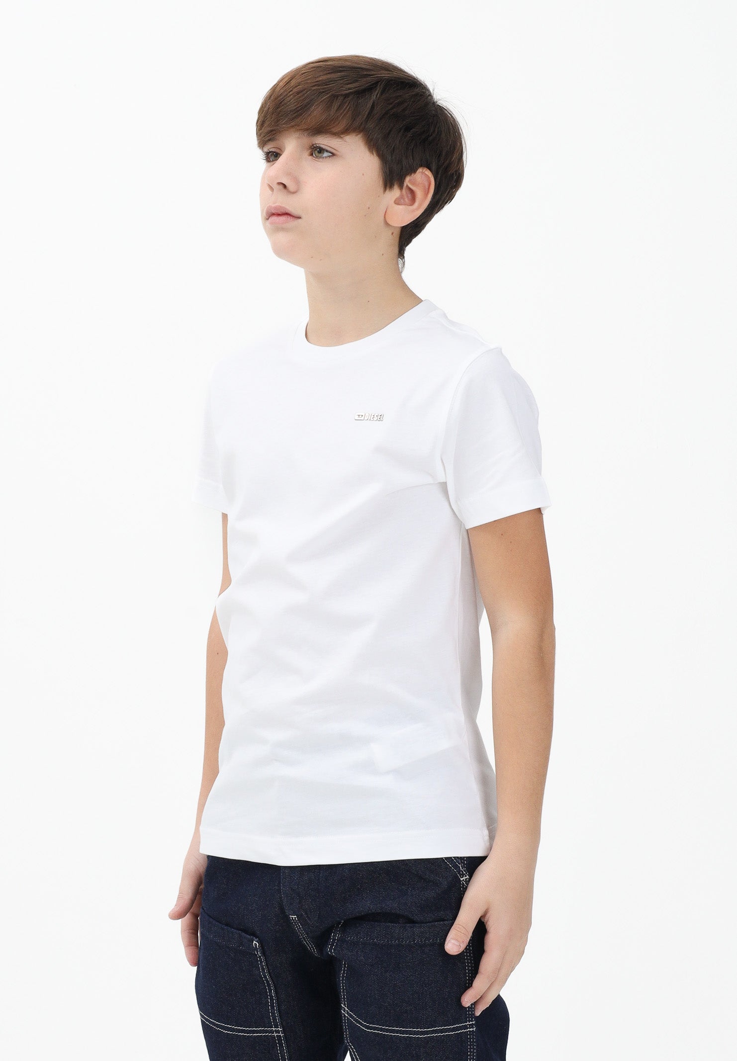 DIESEL T-shirt a manica corta bianca per donna, ragazzi e bambini con logo J027710CATM K100 DIESEL