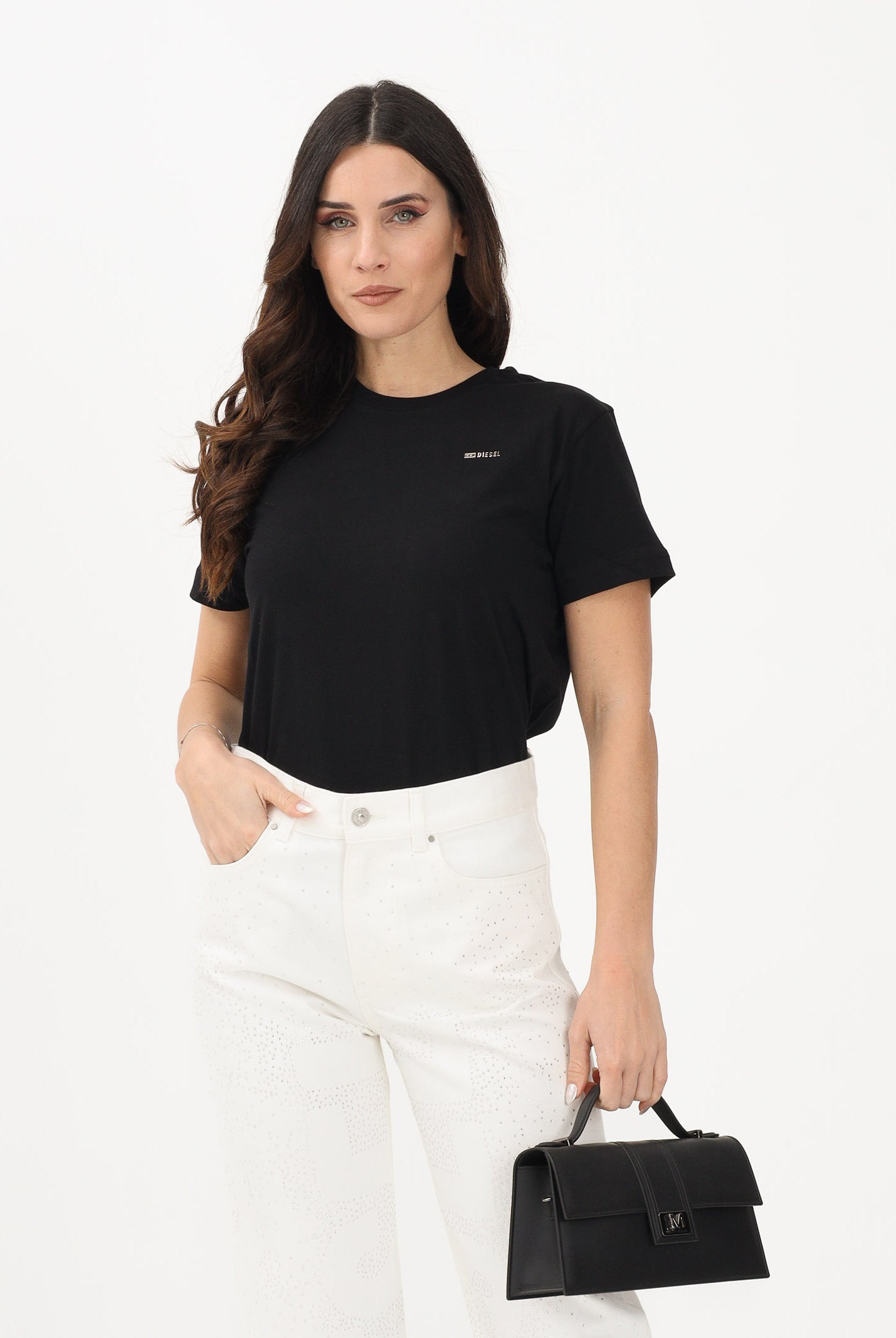 DIESEL T-shirt a manica corta nera per donna, ragazzi e bambini con logo J027710CATM K900 DIESEL