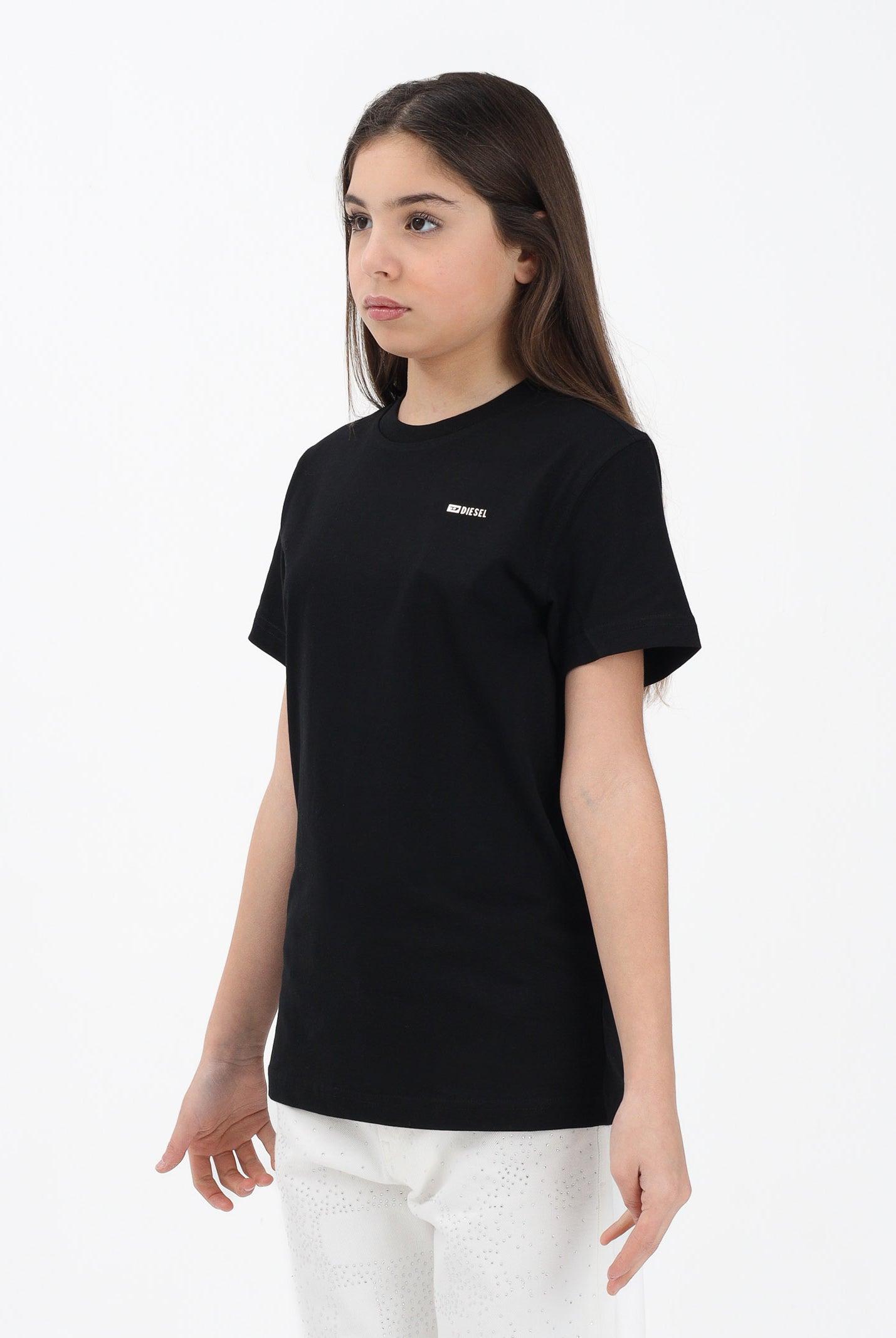 DIESEL T-shirt a manica corta nera per donna, ragazzi e bambini con logo J027710CATM K900 DIESEL