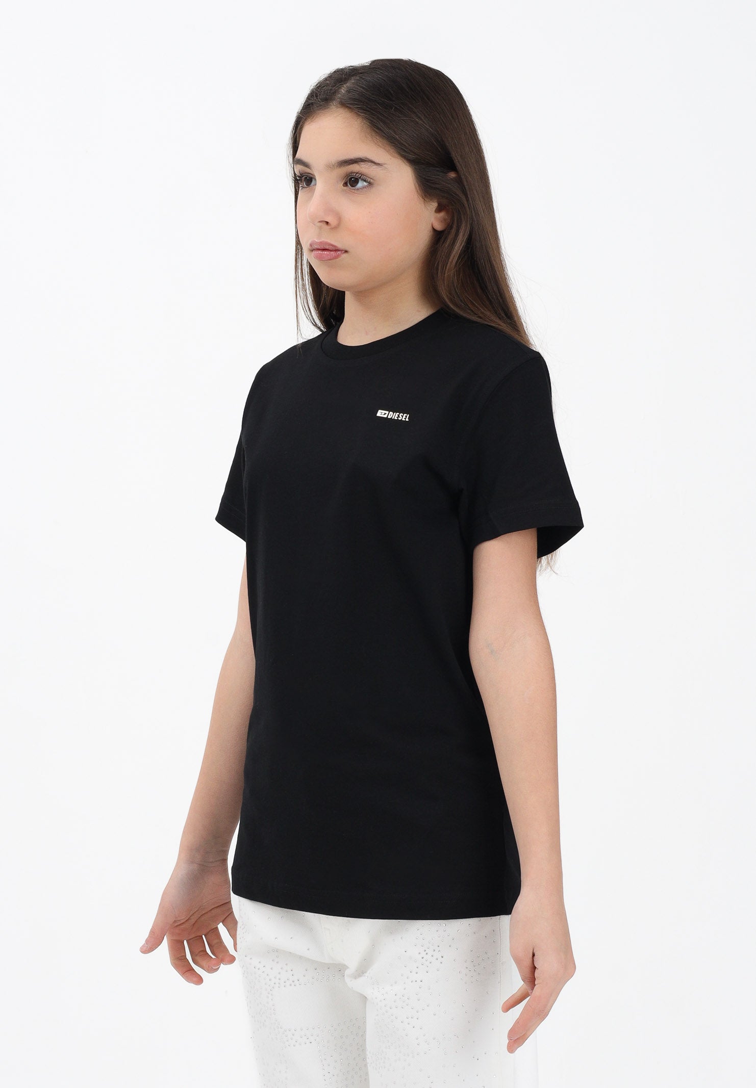 DIESEL T-shirt a manica corta nera per donna, ragazzi e bambini con logo J027710CATM K900 DIESEL