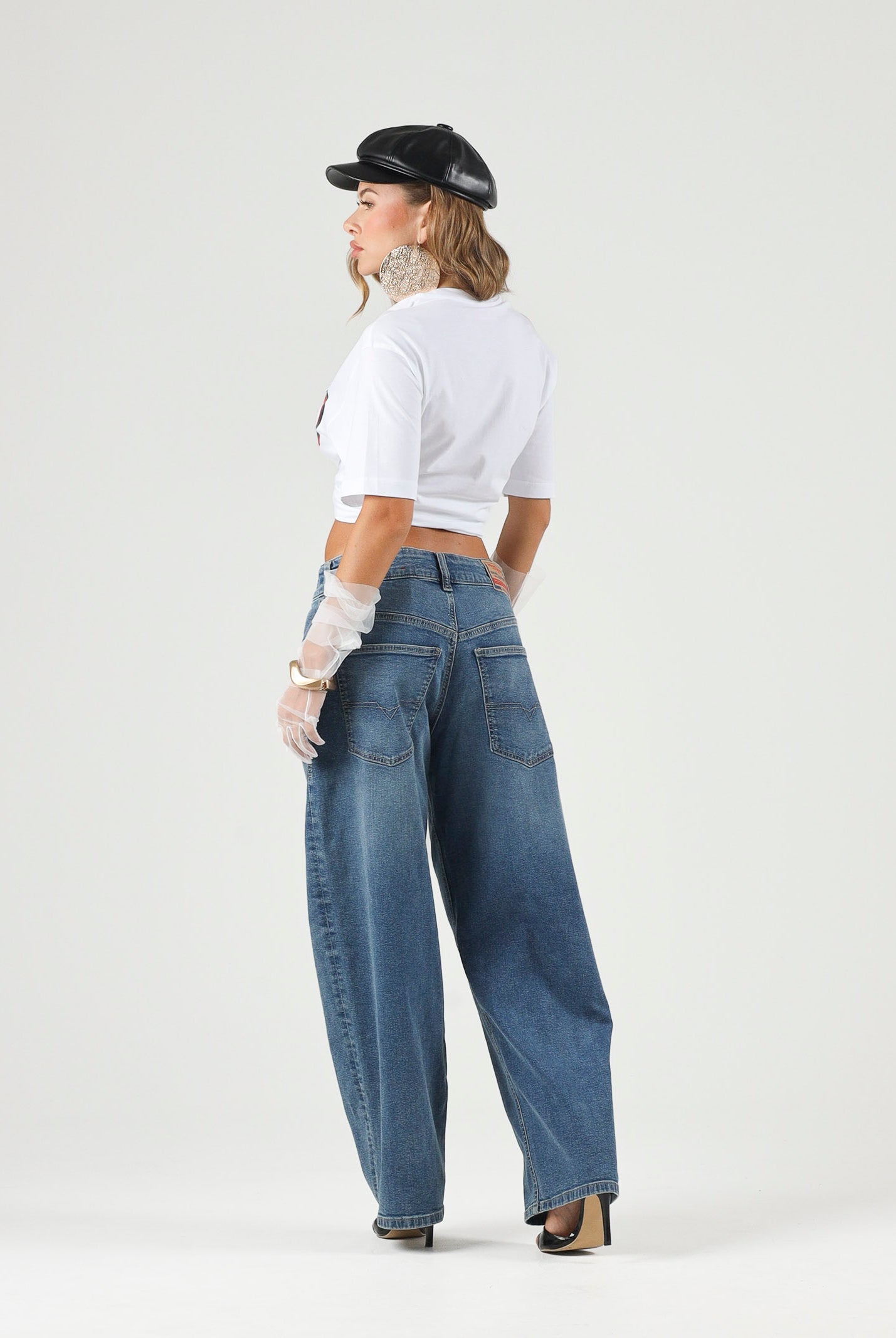 DIESEL Jeans D-DEVON denim blu medio, per donna, ragazzi e bambini con cuciture a contrasto J02889KXBU3 K01 DIESEL