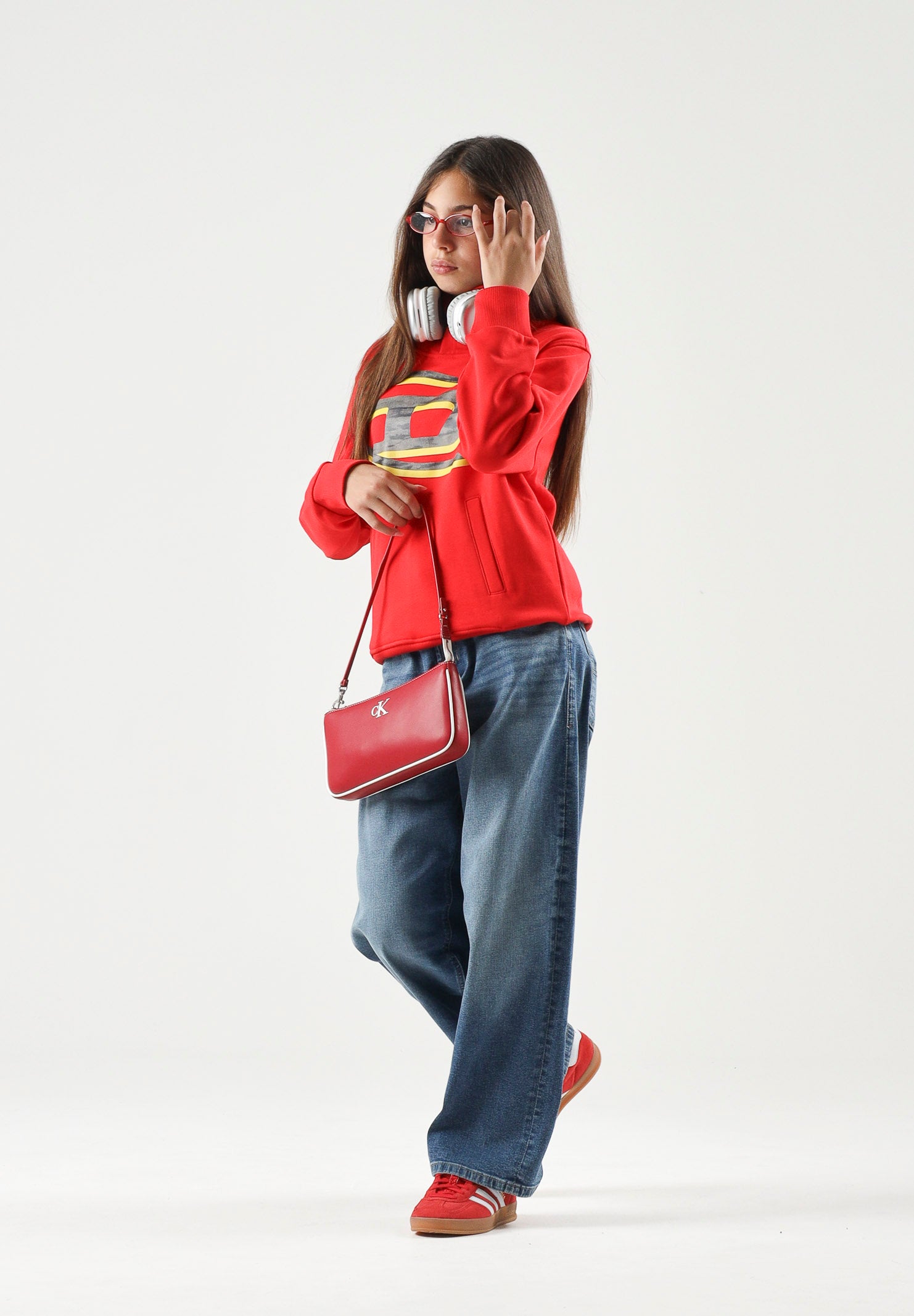 DIESEL Jeans D-DEVON denim blu medio, per donna, ragazzi e bambini con cuciture a contrasto J02889KXBU3 K01 DIESEL