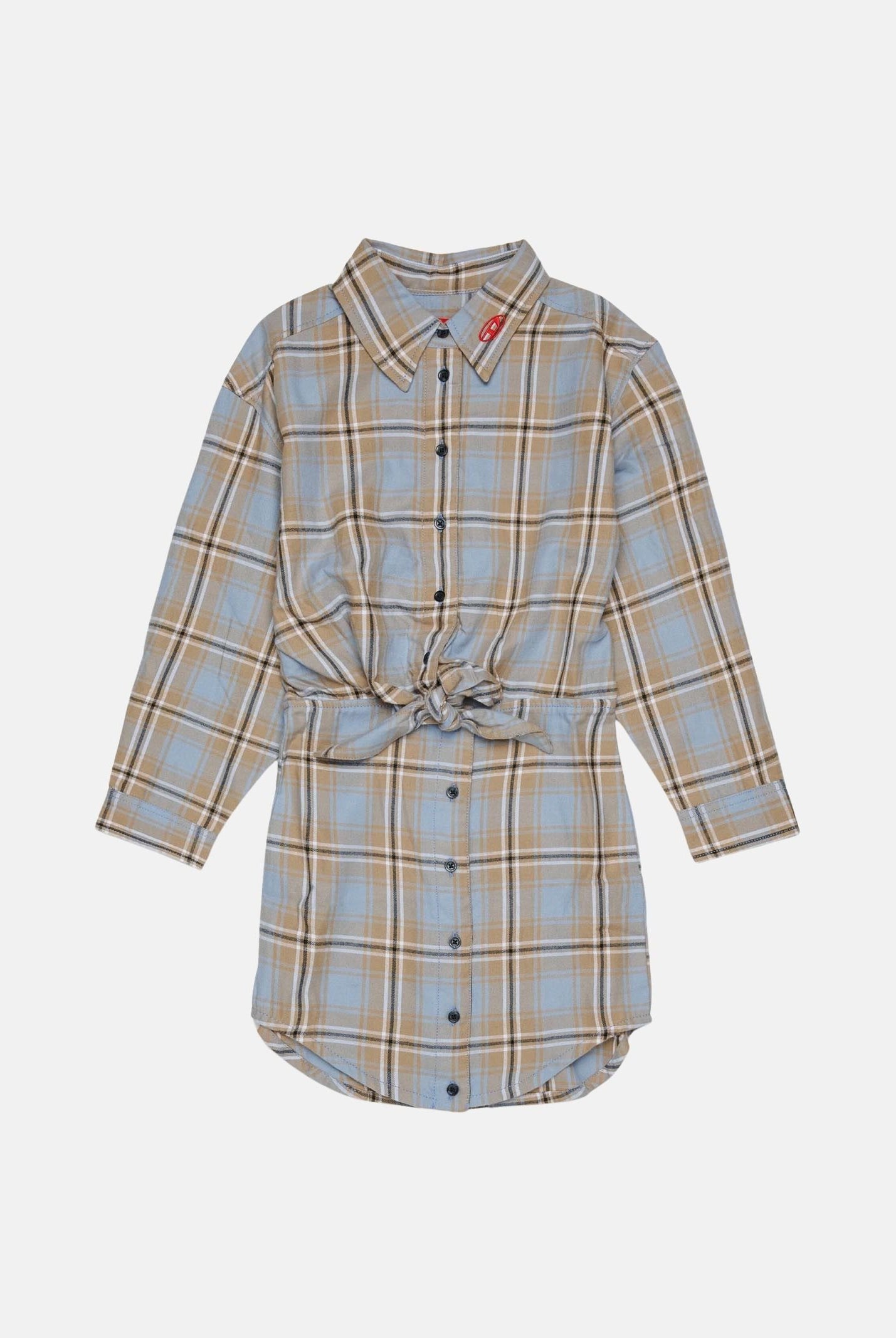 DIESEL Abito camicia corto CHEMISIER a quadri azzurro polvere e beige per donna e ragazza. J02907KXBU9 K80U DIESEL