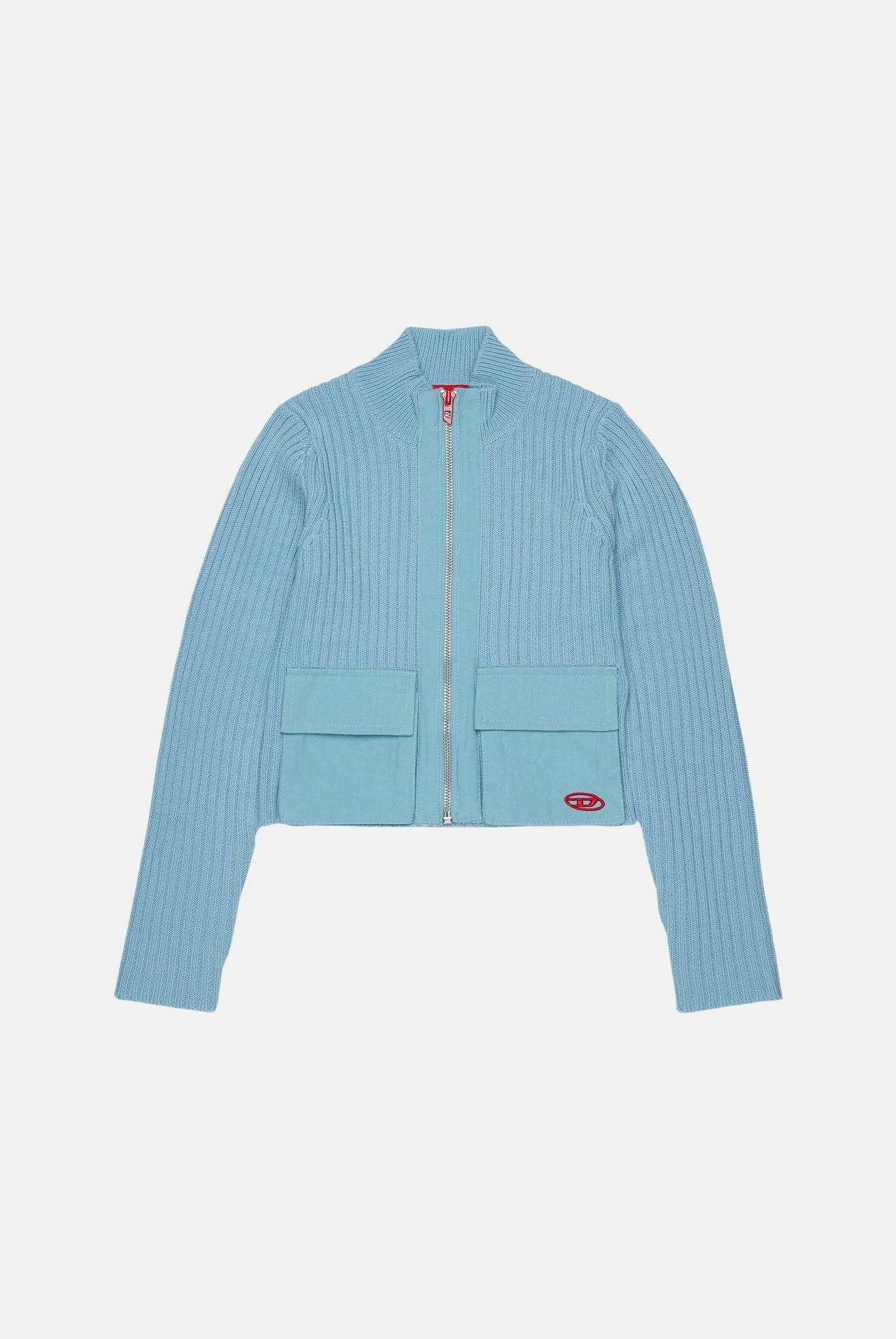 DIESEL Cardigan KAMMY colore dusty blue azzurro, per donna, ragazzi e bambini con texture a coste J02911KYA2G K80U DIESEL