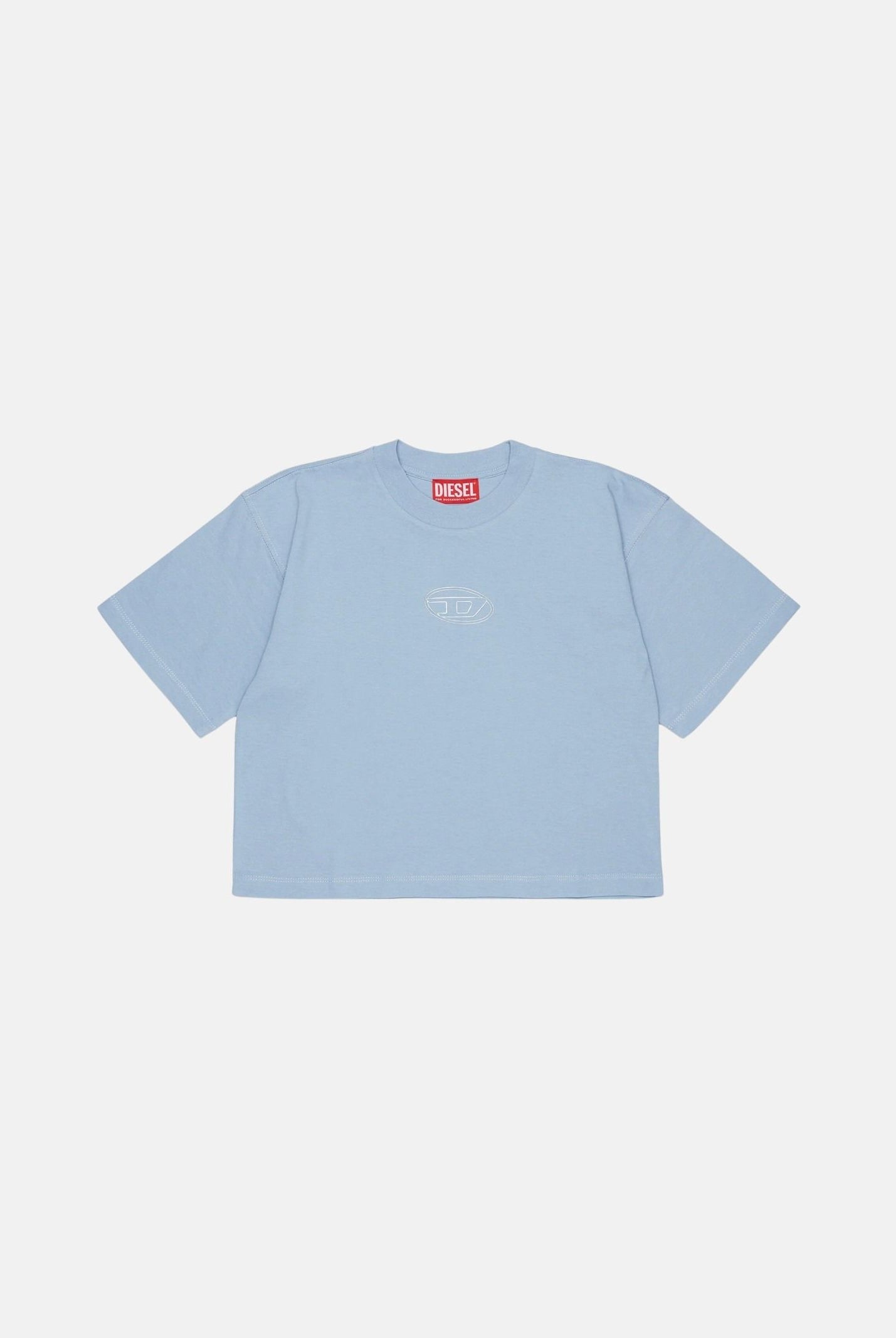 DIESEL T-shirt TLIXIN cropped con logo Oval D frontale, colore brand Dusty Blue, per donna, ragazzi, bambini J0291800YI9 K80U DIESEL