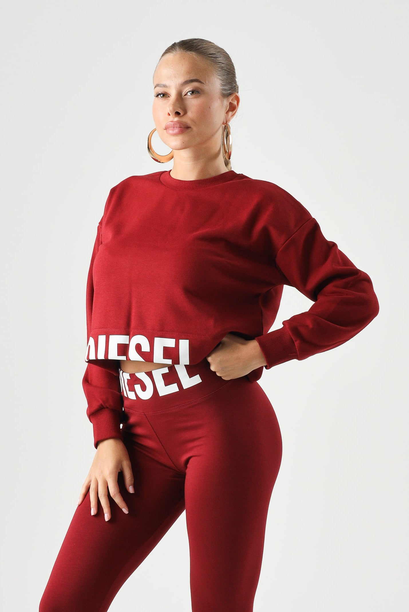 DIESEL Felpa cropped colore Syrah bordeaux, per donna, ragazzi e bambini con logo frontale J02936KYAZ3 K440 DIESEL