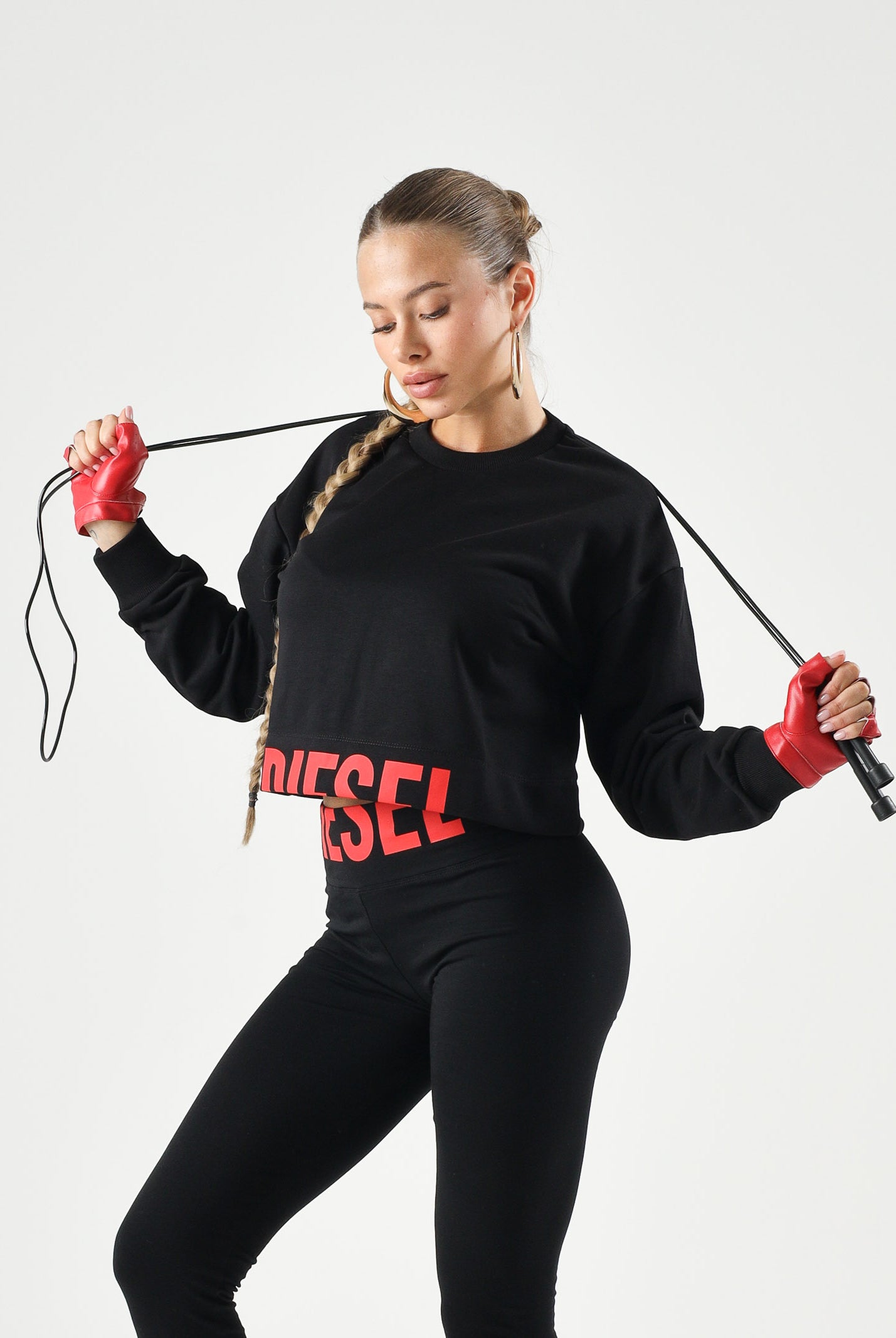 DIESEL Felpa cropped colore nero, per donna, ragazzi e bambini con logo frontale J02936KYAZ3 K900 DIESEL