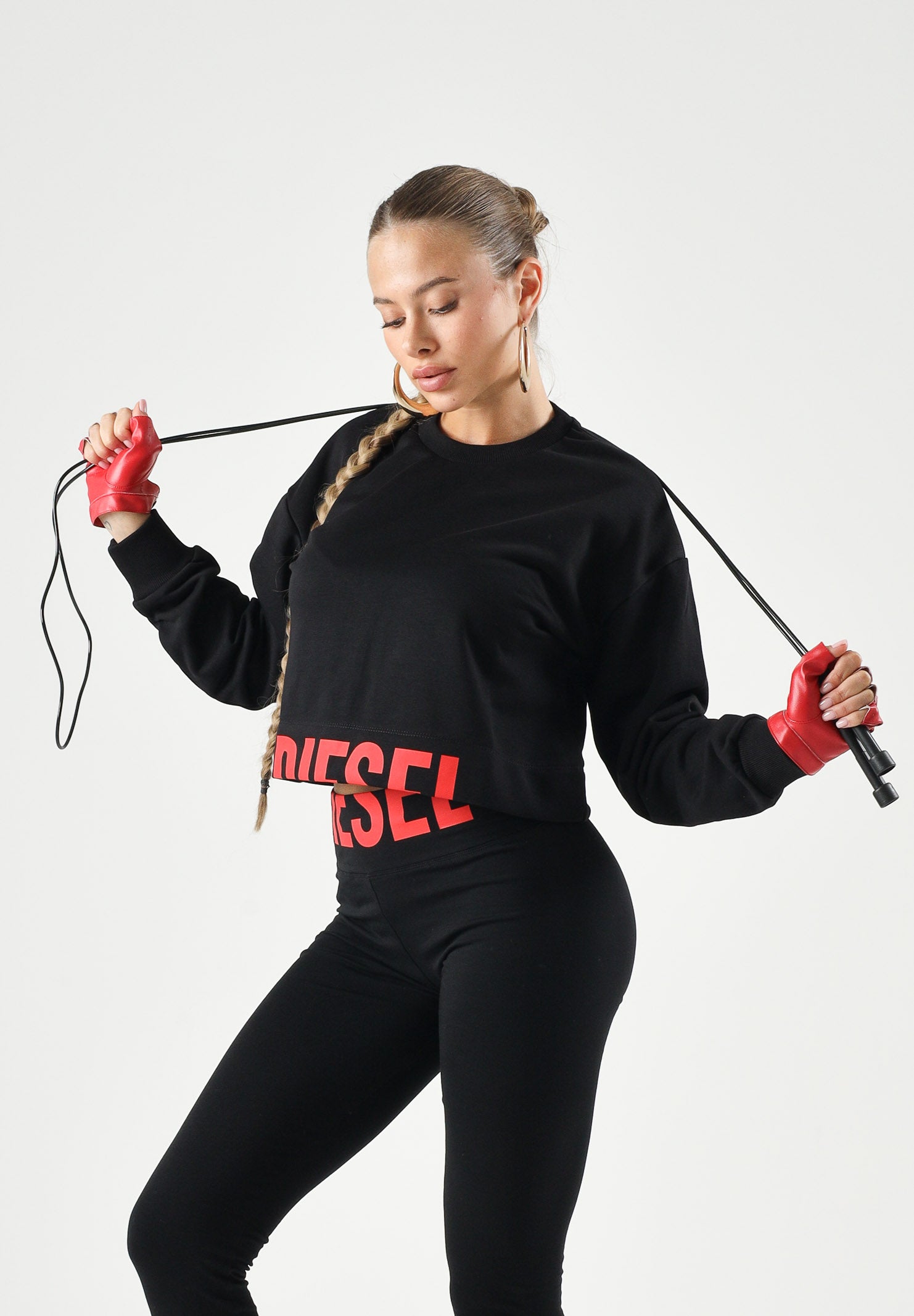 DIESEL Felpa cropped colore nero, per donna, ragazzi e bambini con logo frontale J02936KYAZ3 K900 DIESEL
