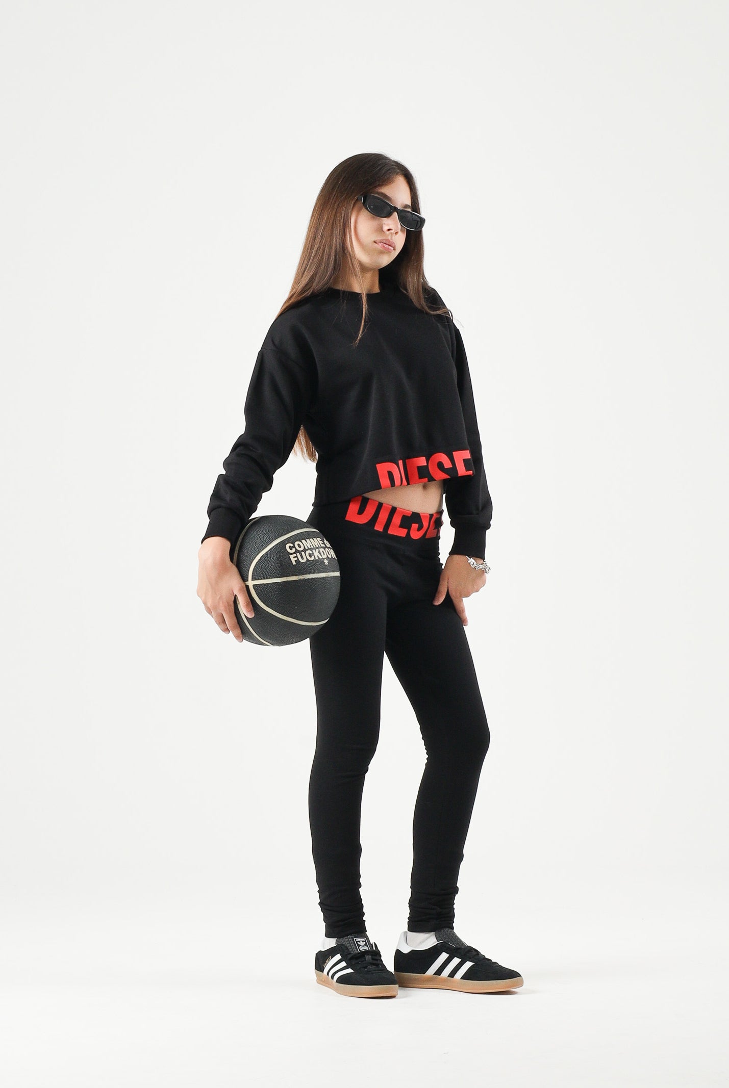 DIESEL Felpa cropped colore nero, per donna, ragazzi e bambini con logo frontale J02936KYAZ3 K900 DIESEL