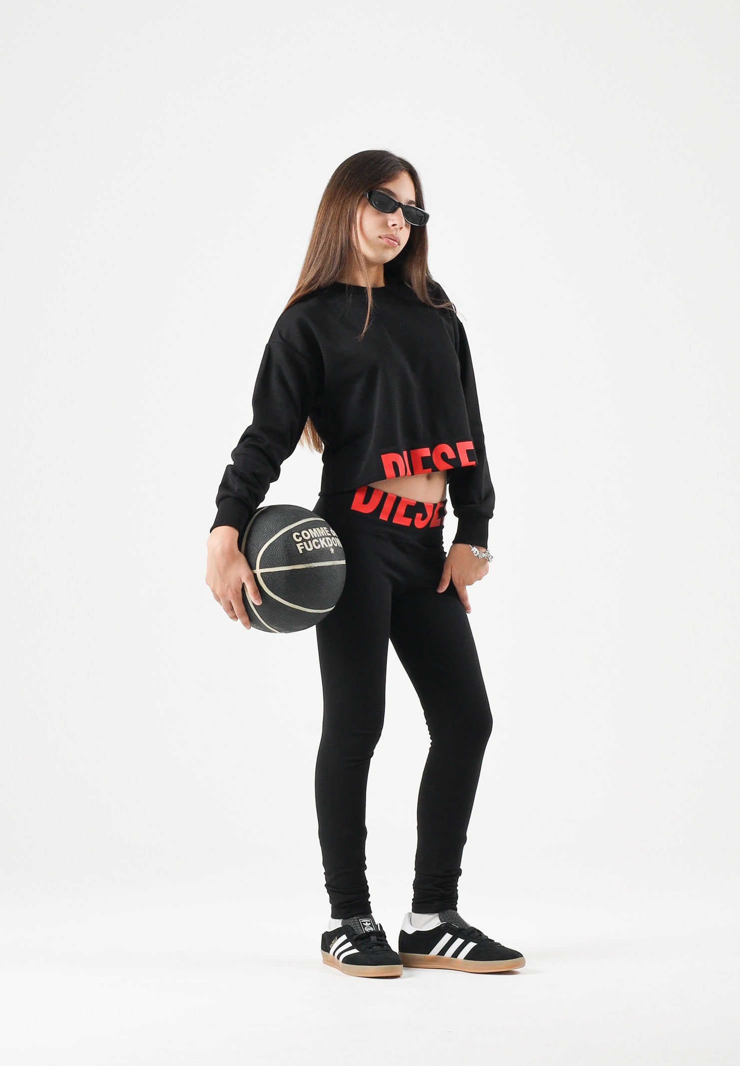 DIESEL Felpa cropped colore nero, per donna, ragazzi e bambini con logo frontale J02936KYAZ3 K900 DIESEL