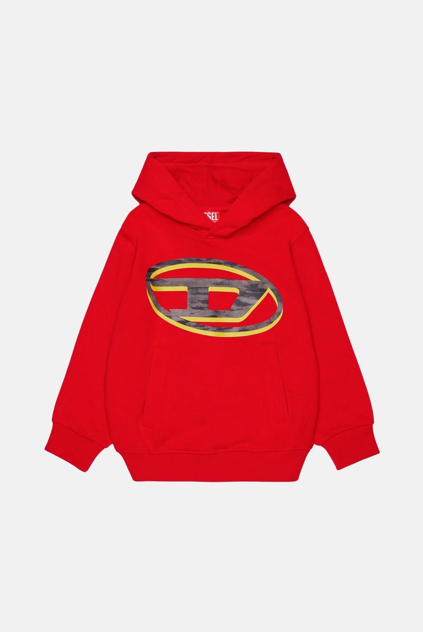 DIESEL Felpa SVELLYHOOD OVER con cappucio , red blood, rosso per donna, ragazzi e bambini con maxi logo Oval D J029650GEAD K405 DIESEL