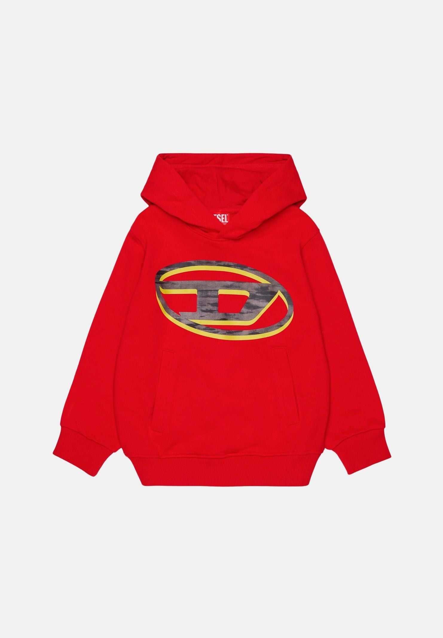 DIESEL Felpa SVELLYHOOD OVER con cappucio , red blood, rosso per donna, ragazzi e bambini con maxi logo Oval D J029650GEAD K405 DIESEL