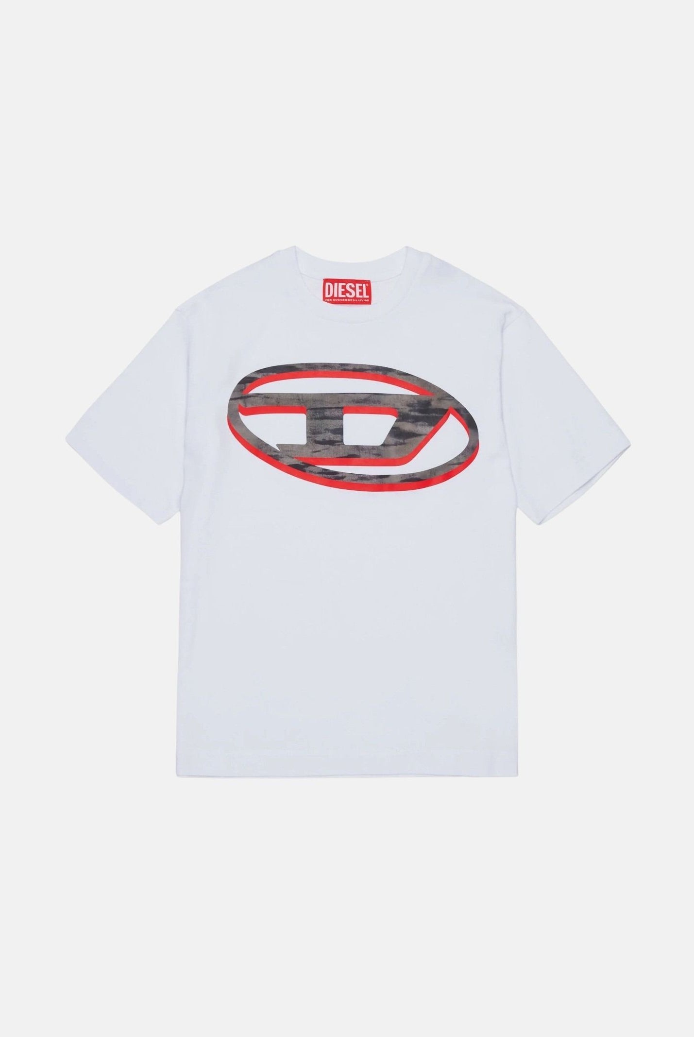 DIESEL T-shirt TVEL OVER bianca per donna, ragazzi e bambini con stampa logo Oval D bicolore frontale. J02969KYA1Y K100 DIESEL