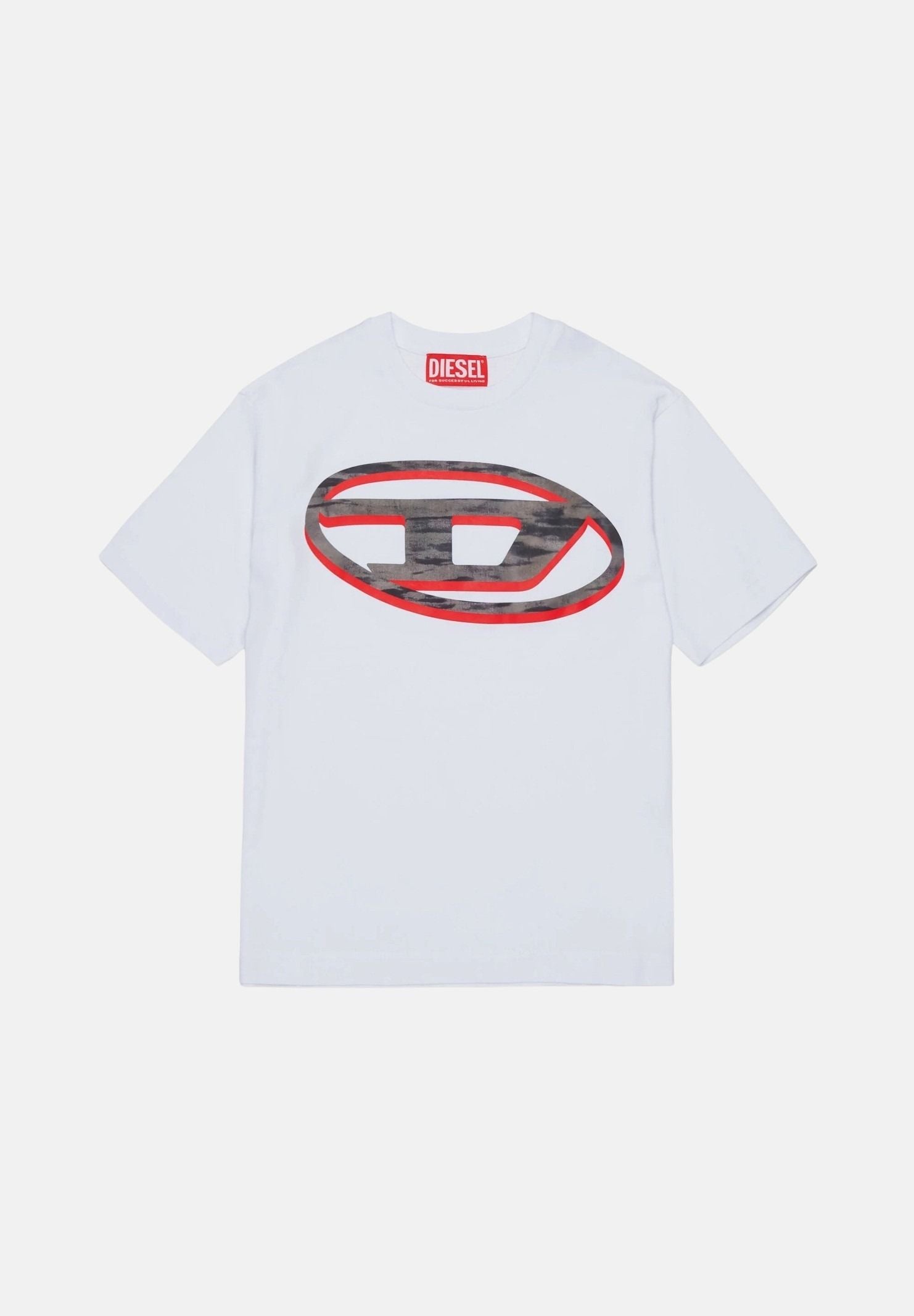 DIESEL T-shirt TVEL OVER bianca per donna, ragazzi e bambini con stampa logo Oval D bicolore frontale. J02969KYA1Y K100 DIESEL