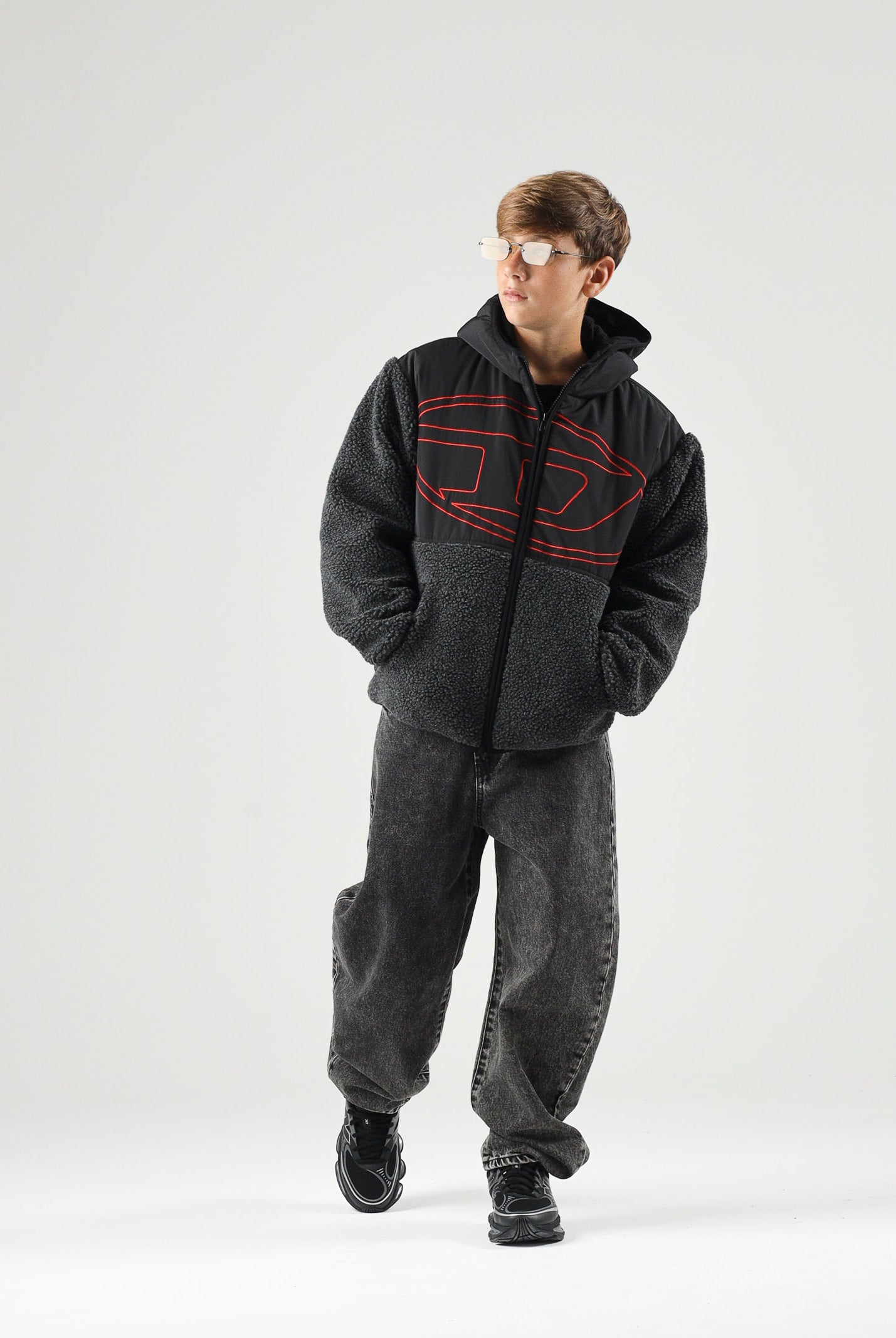 DIESEL Piumino ASPHALT, grigio antracite per donna, ragazzi e bambini con maxi logo J029790QFAH K910A DIESEL