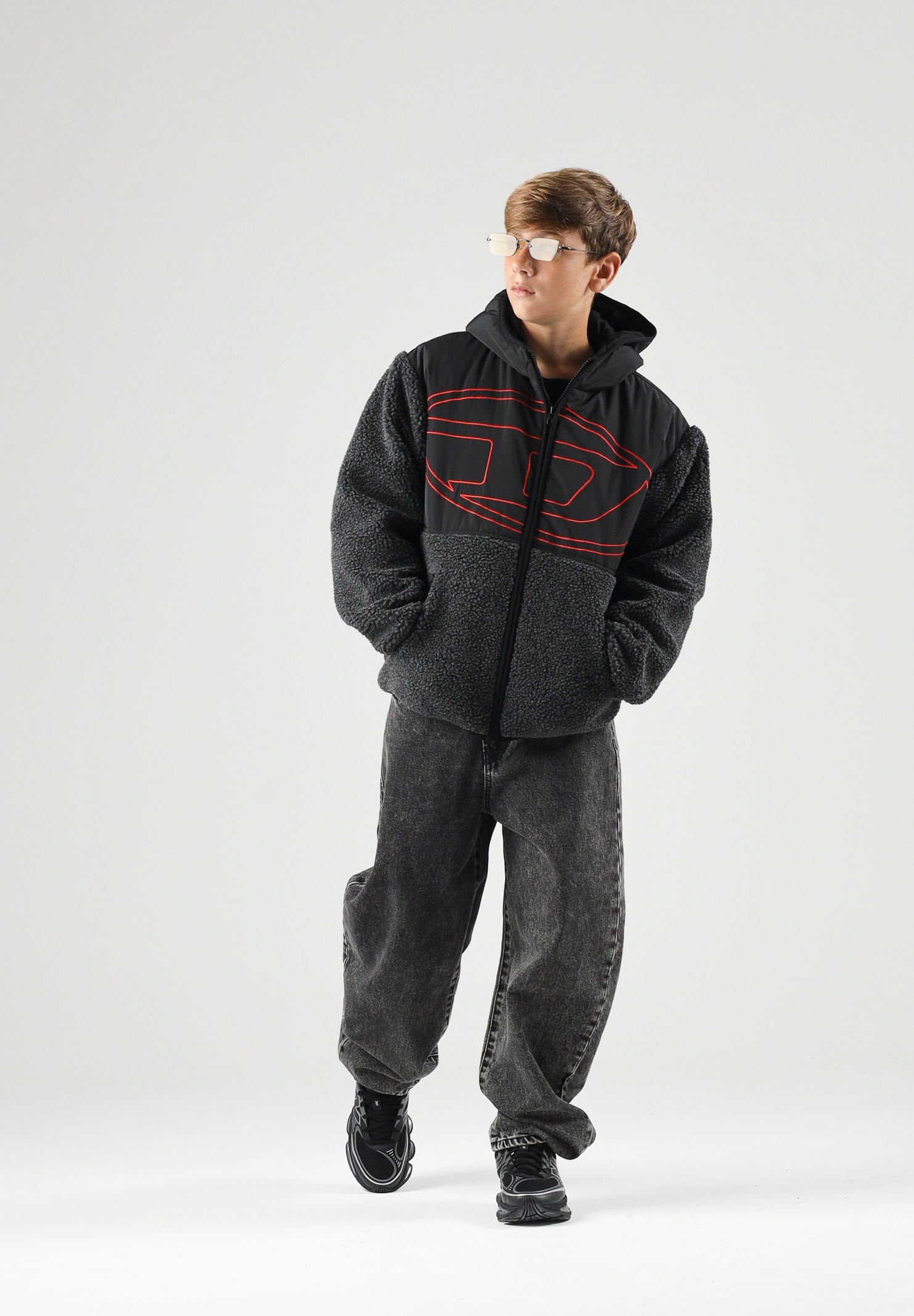 DIESEL Piumino ASPHALT, grigio antracite per donna, ragazzi e bambini con maxi logo J029790QFAH K910A DIESEL