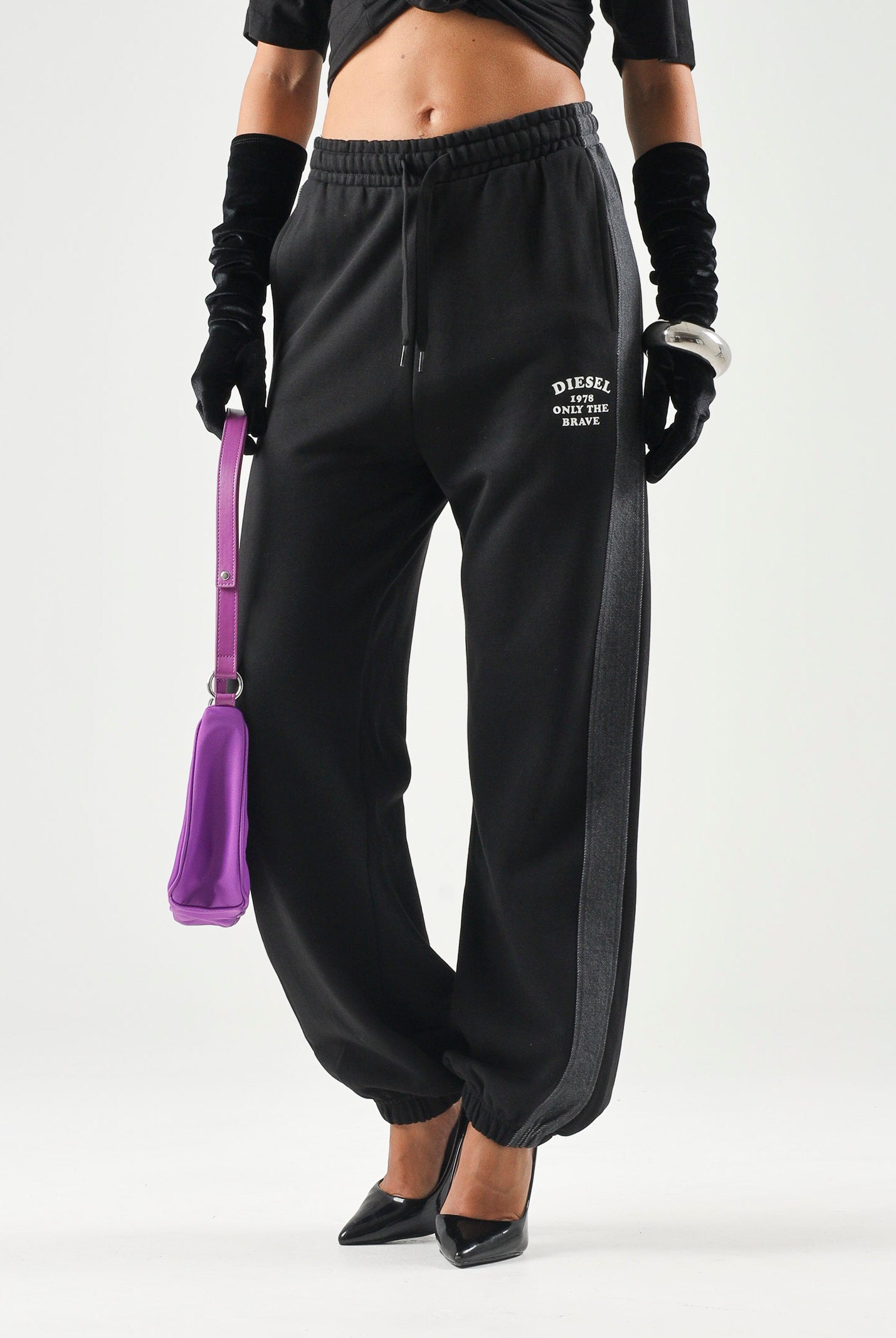 DIESEL Pantalone jogger PTEAN nero, per donna, ragazzi e bambini con bande laterali J029830GEAD K900 DIESEL