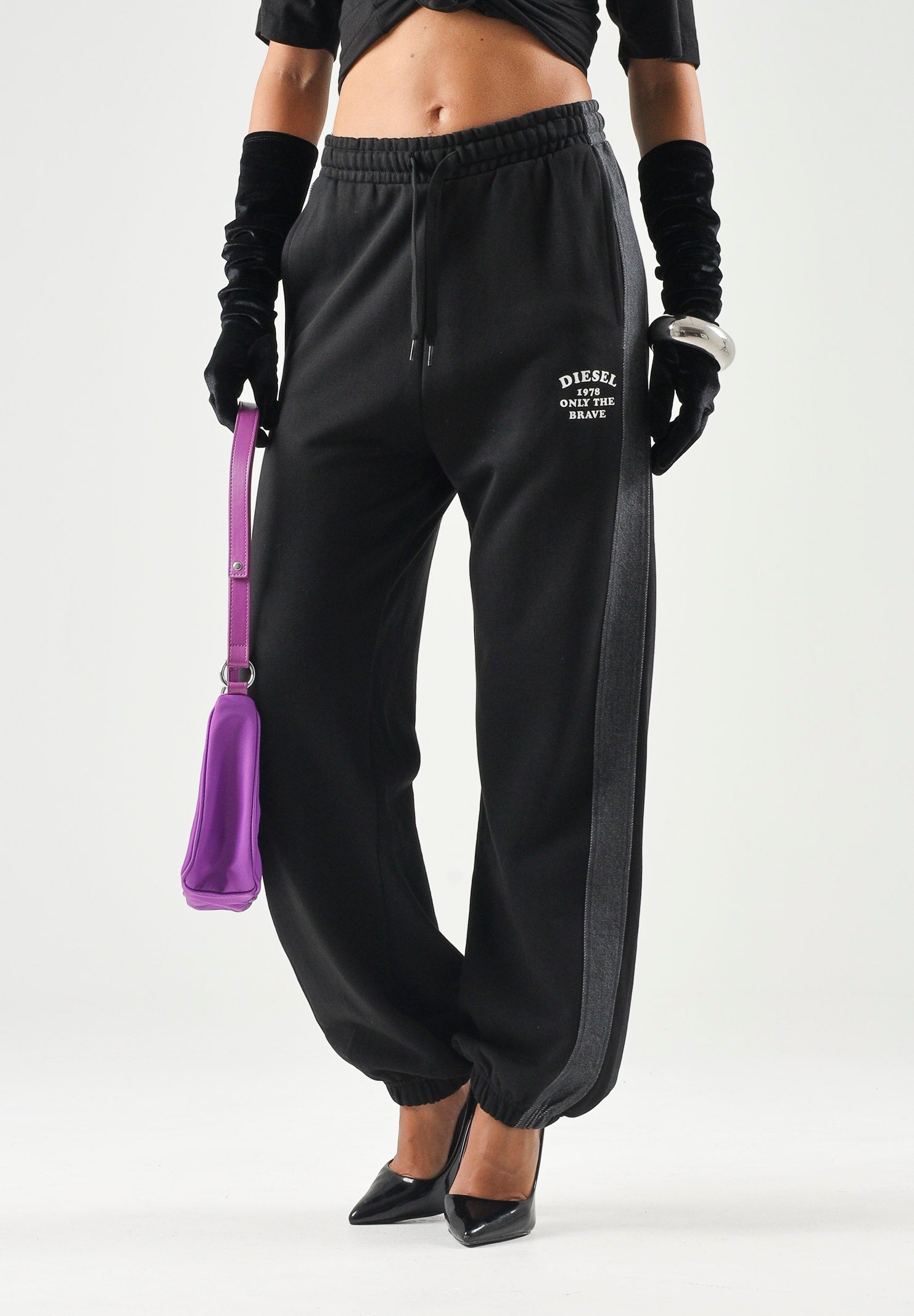 DIESEL Pantalone jogger PTEAN nero, per donna, ragazzi e bambini con bande laterali J029830GEAD K900 DIESEL