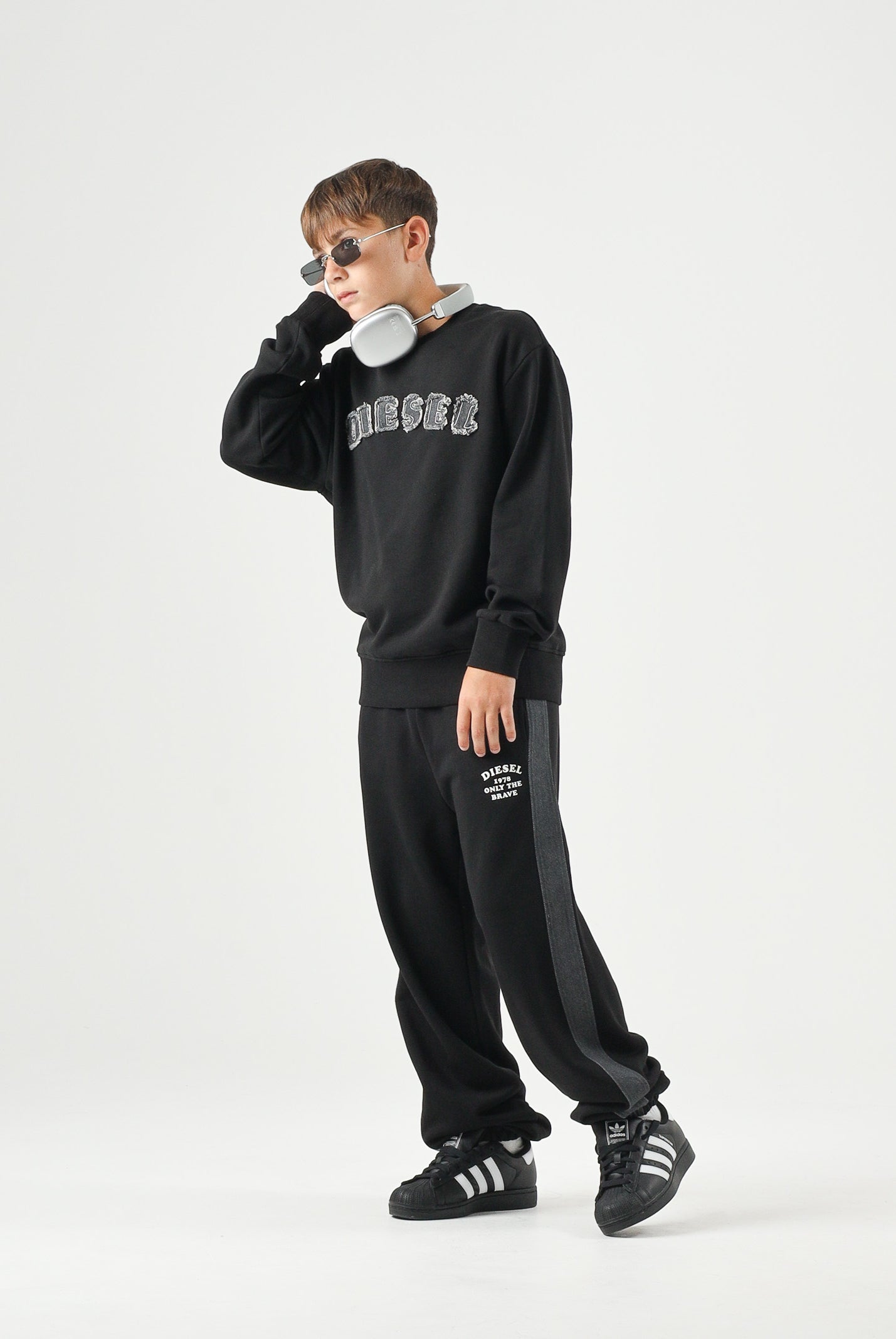 DIESEL Pantalone jogger PTEAN nero, per donna, ragazzi e bambini con bande laterali J029830GEAD K900 DIESEL
