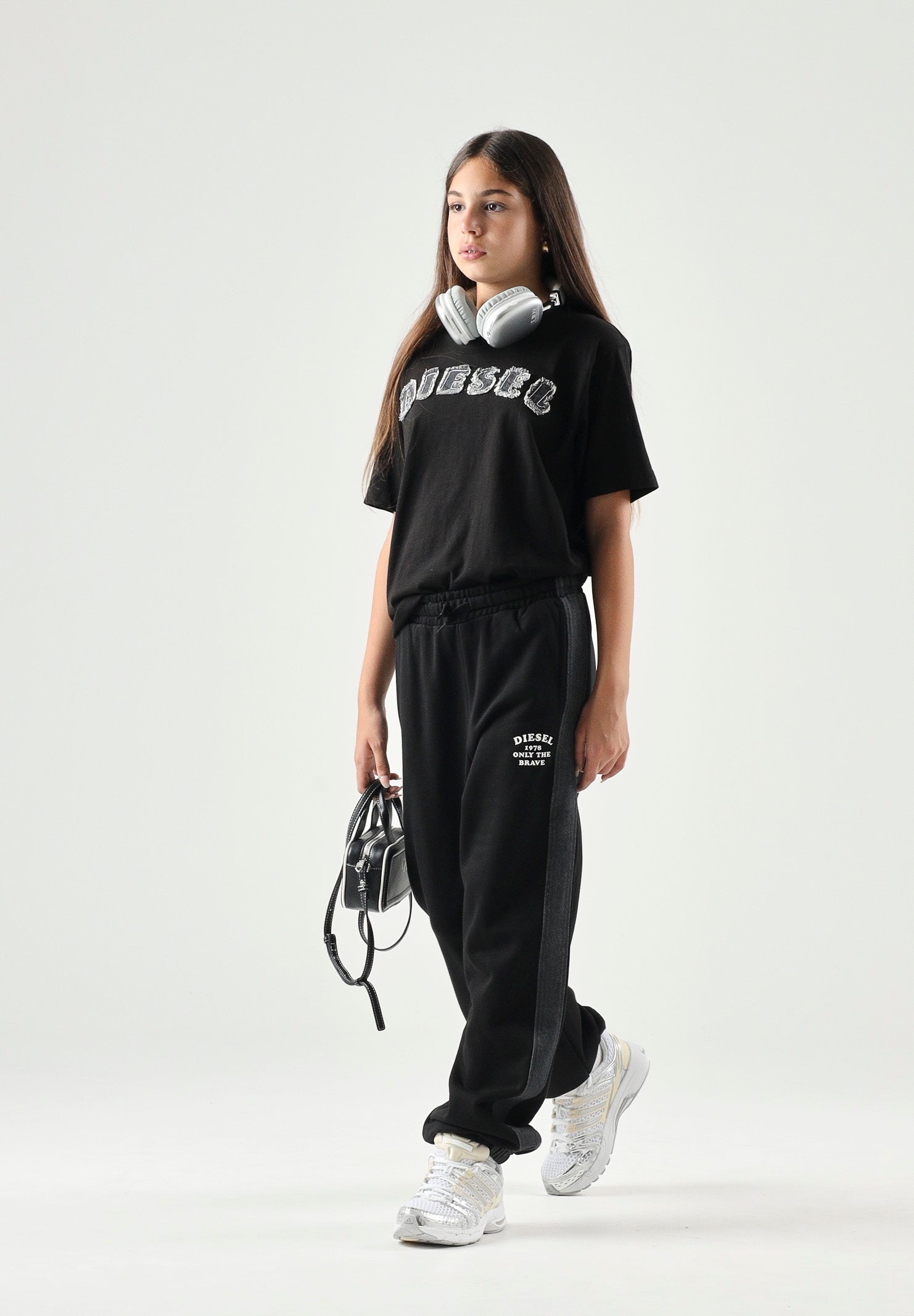 DIESEL Pantalone jogger PTEAN nero, per donna, ragazzi e bambini con bande laterali J029830GEAD K900 DIESEL