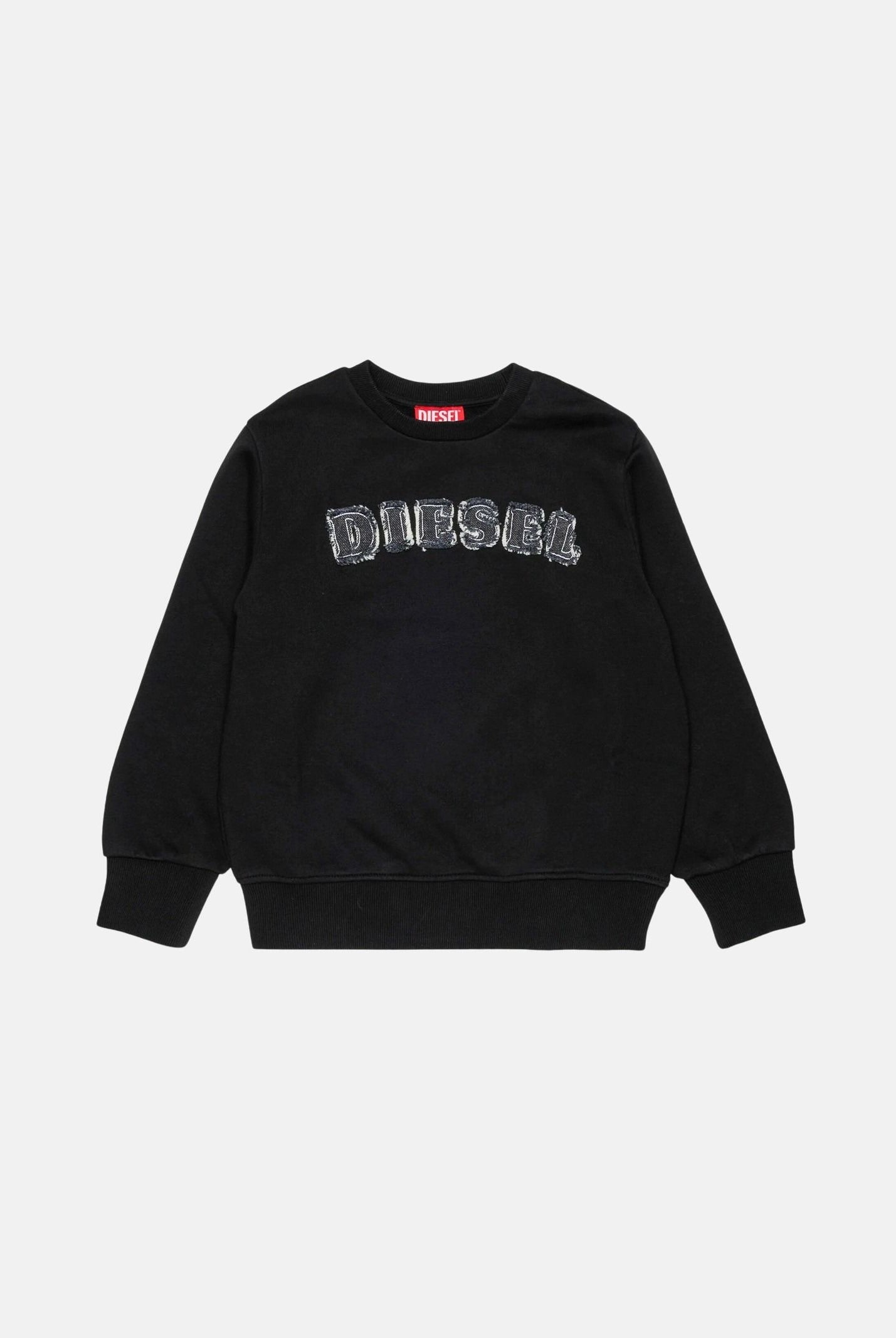 DIESEL Felpa SJEANS OVER nero, per donna, ragazzi e bambini con logo Diesel frontale effetto sfrangiato. J029850GEAD K900 DIESEL
