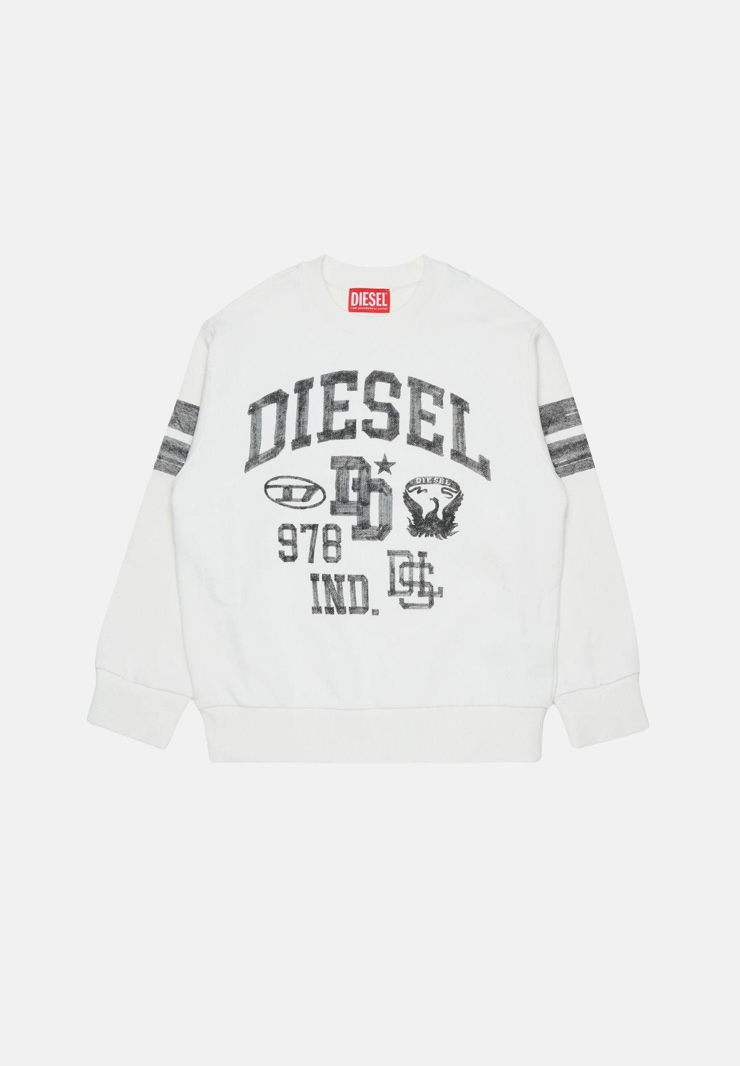 DIESEL Felpa SBAND Off White, per donna, ragazzi e bambini con stampe logo stile college, J029880GEAD K141 DIESEL