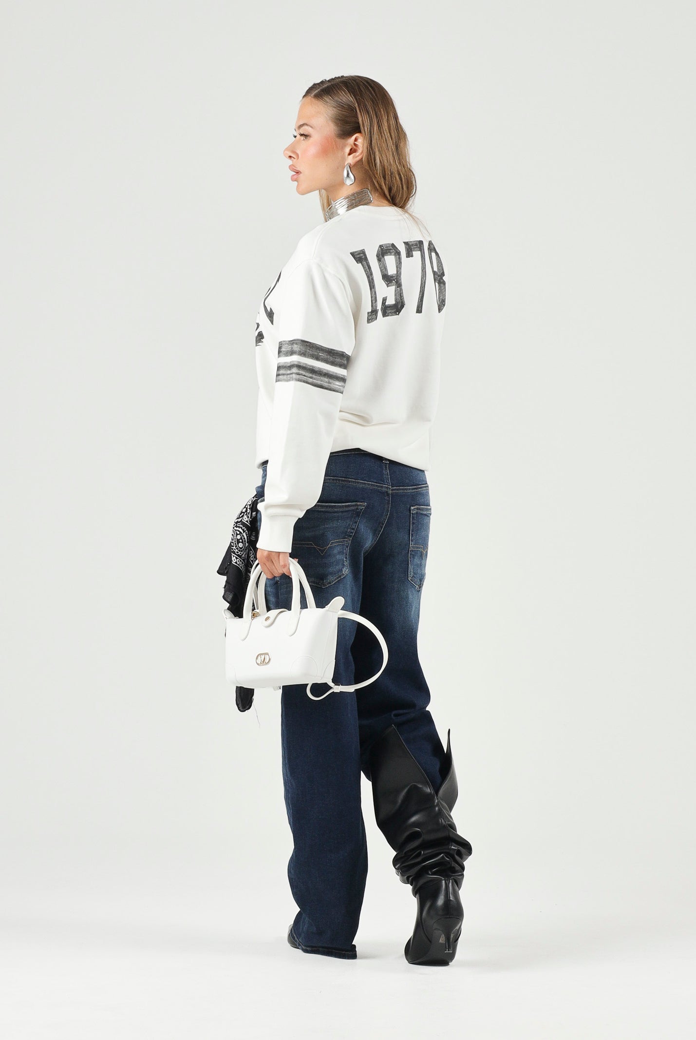 DIESEL Felpa SBAND Off White, per donna, ragazzi e bambini con stampe logo stile college, J029880GEAD K141 DIESEL