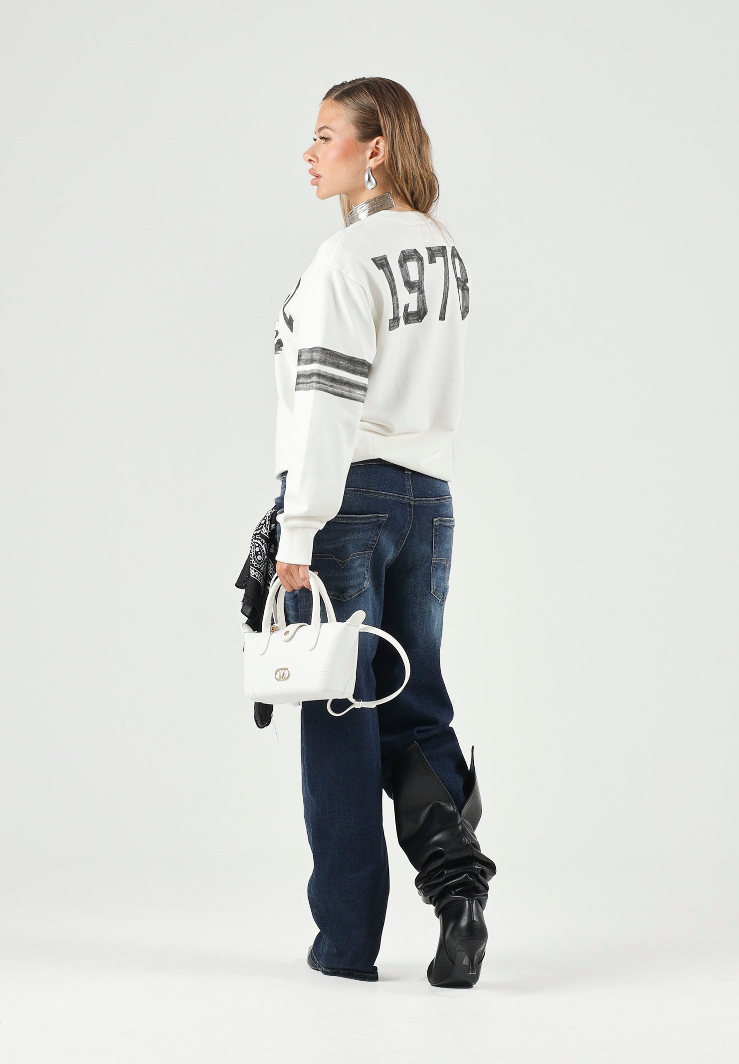 DIESEL Felpa SBAND Off White, per donna, ragazzi e bambini con stampe logo stile college, J029880GEAD K141 DIESEL